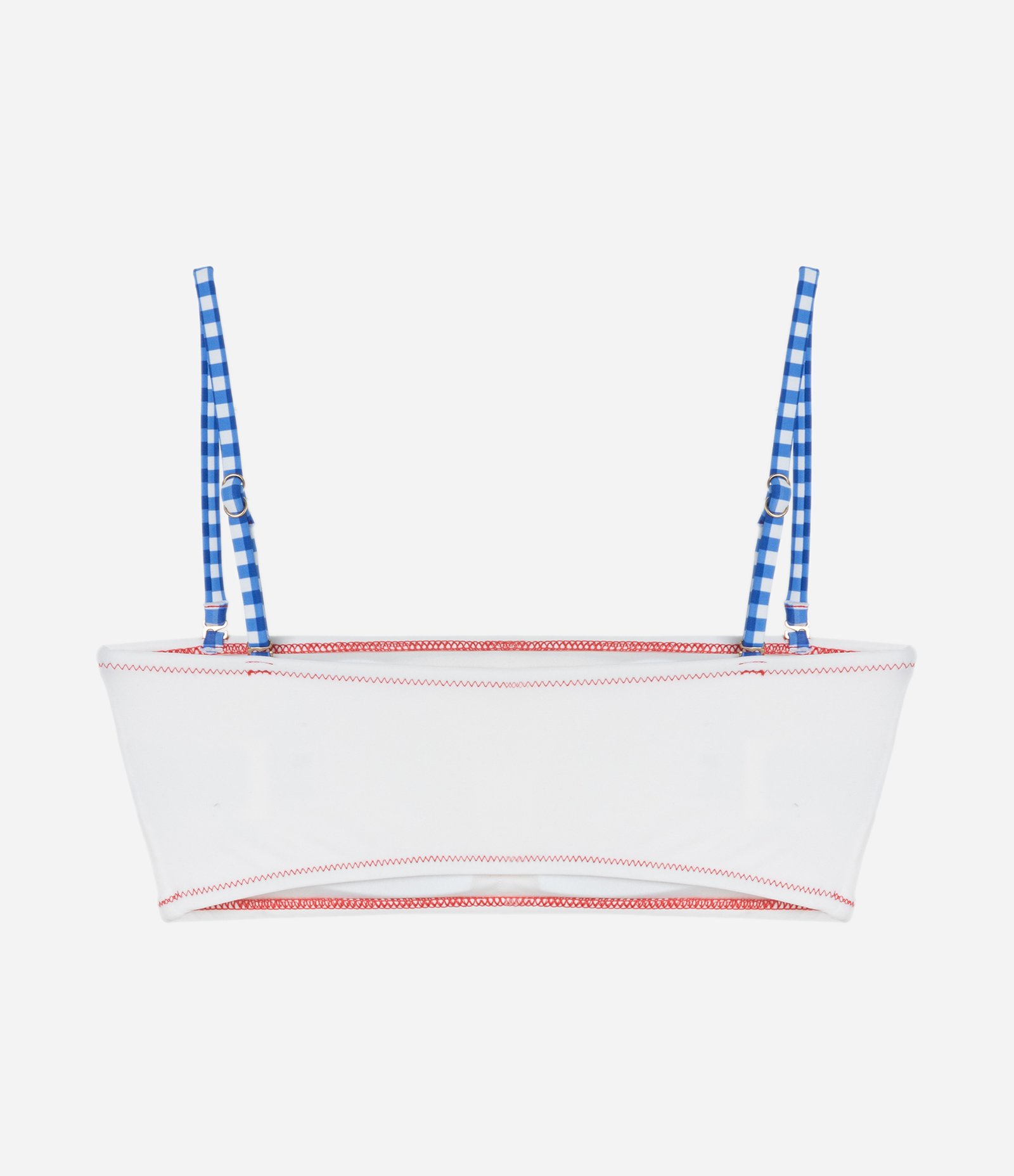 Biquíni Top Bandeau em Microfibra com Bordado de Cerejas e Alças Vichy Branco 6