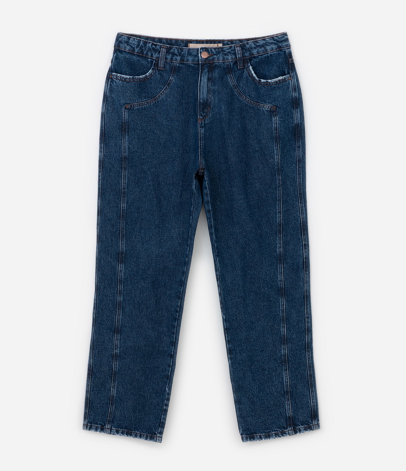 Calça Reta em Jeans com Detalhe de Recortes Curve & Plus Size Azul 6