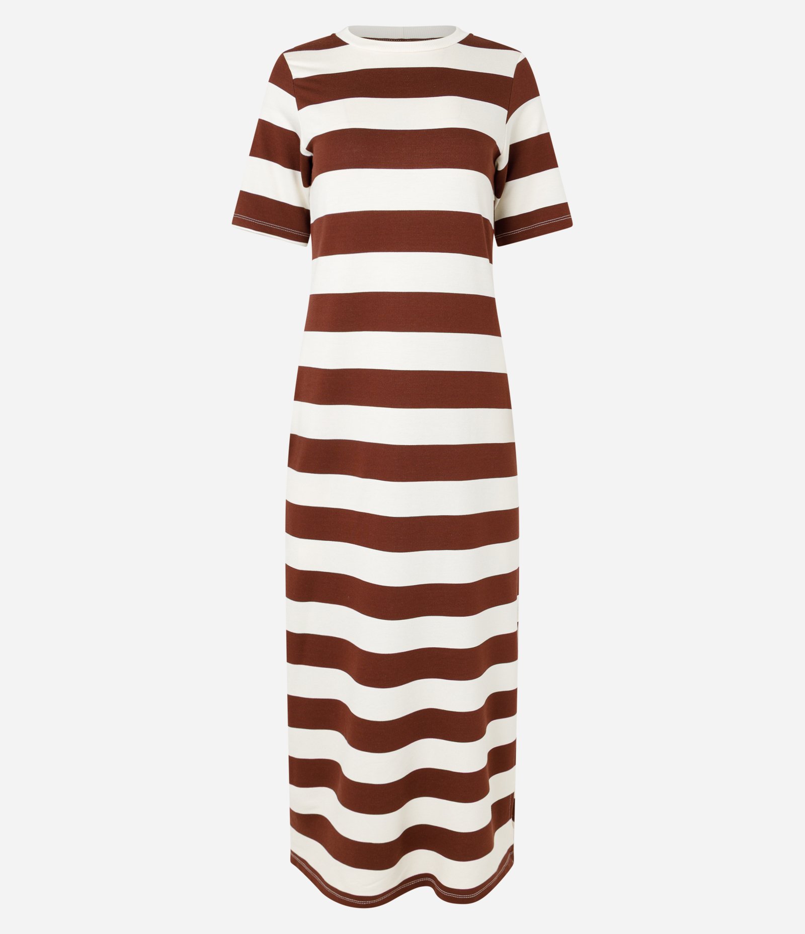 Vestido T-shirt Long Midi em Moletinho Listrado Marrom 5