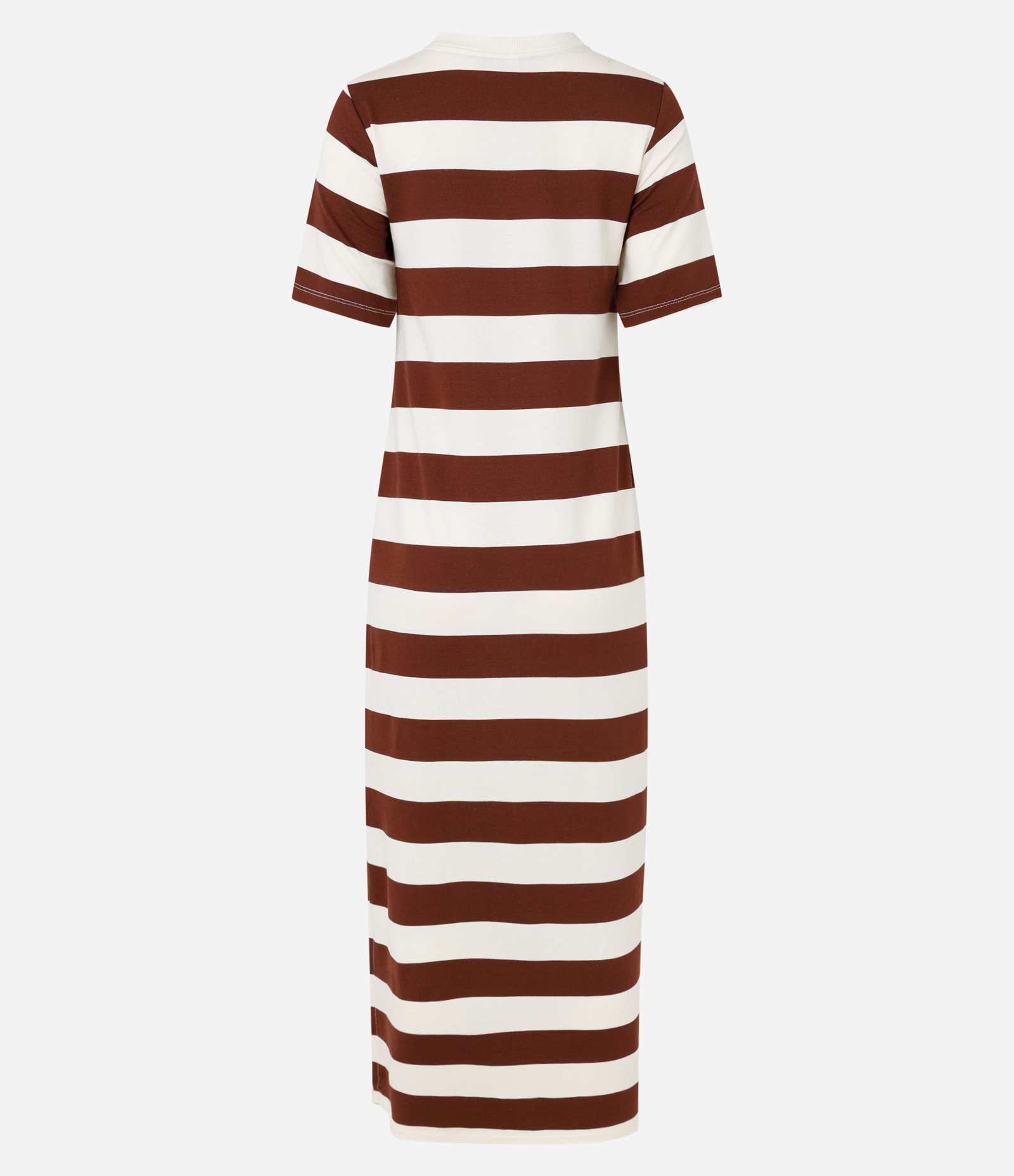 Vestido T-shirt Long Midi em Moletinho Listrado Marrom 6