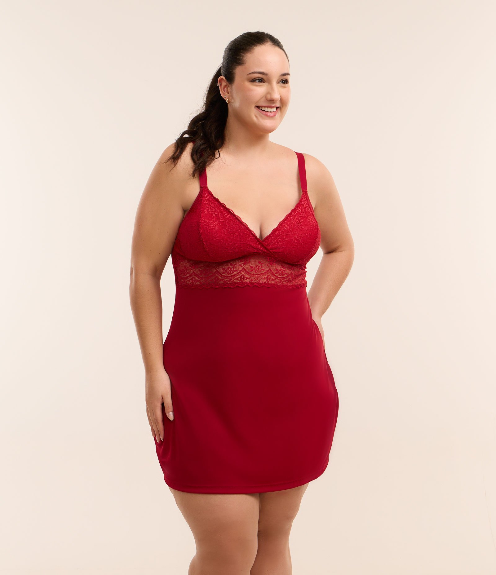 Camisola Liganete Renda e Bojo Removível Curve & Plus Size Vermelho 1