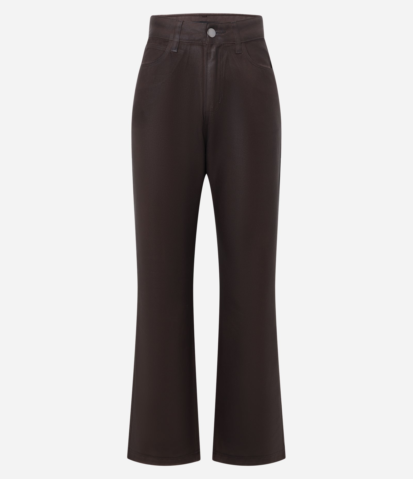 Calça Reta em Jeans Resinado com Cintura Alta Marrom 7