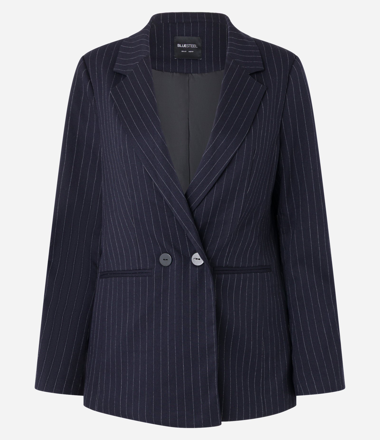 Blazer Alongado em Alfaiataria com Listras e Botões Azul Escuro 4