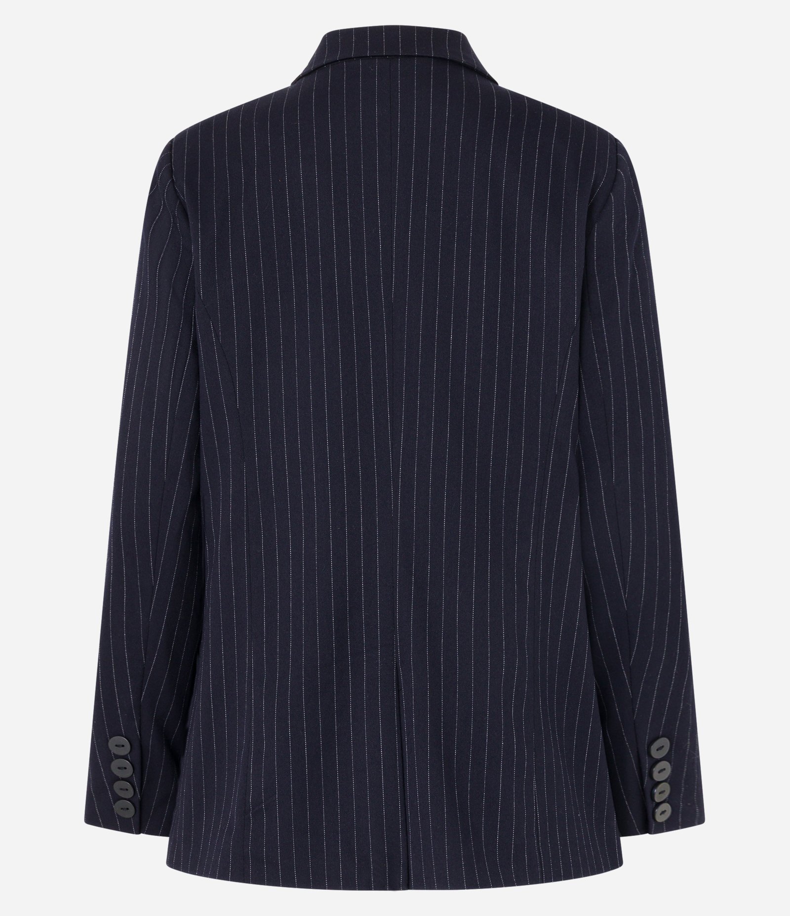 Blazer Alongado em Alfaiataria com Listras e Botões Azul Escuro 5