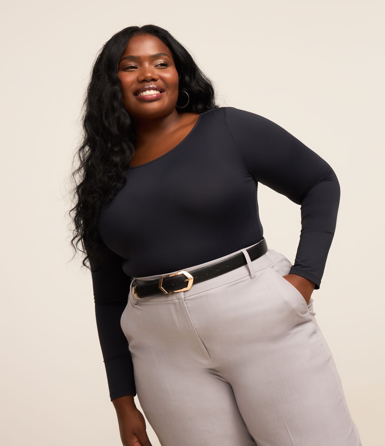 Body em Microfibra com Decote Canoa Curve & Plus Size Preto 1