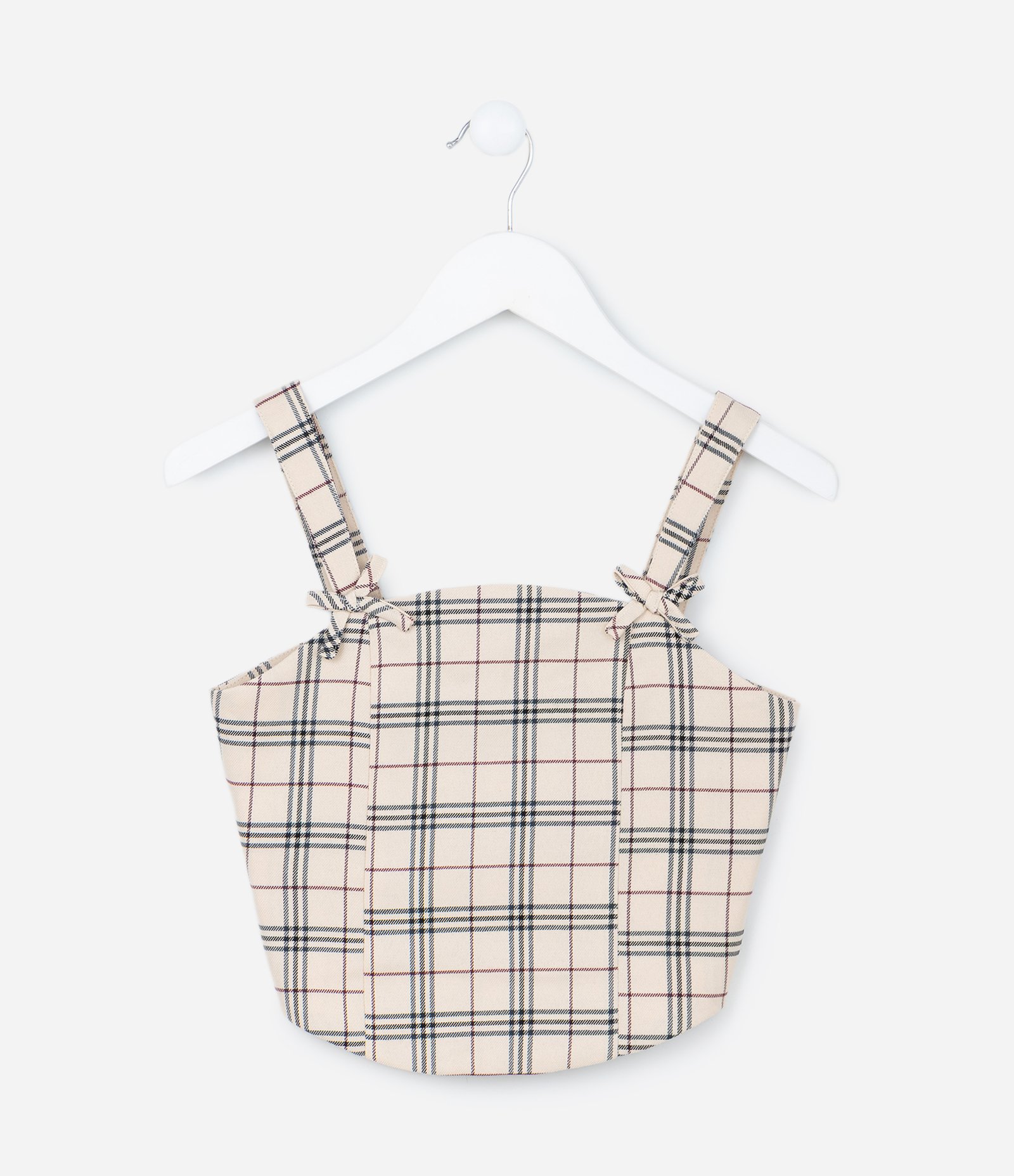 Blusa Infantil em Alfaiataria com Estampa Xadrez - Tam 5 a 14 Anos Bege 1