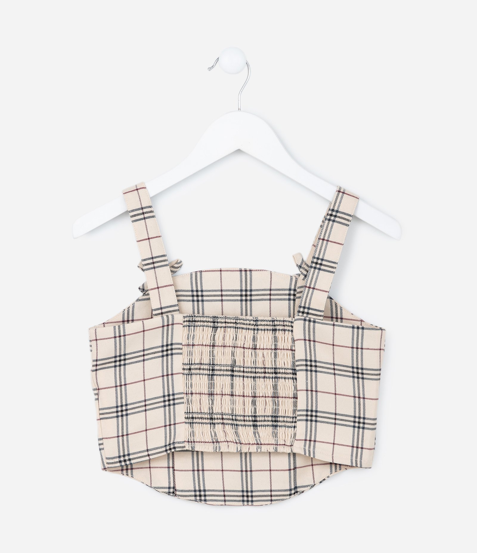 Blusa Infantil em Alfaiataria com Estampa Xadrez - Tam 5 a 14 Anos Bege 2