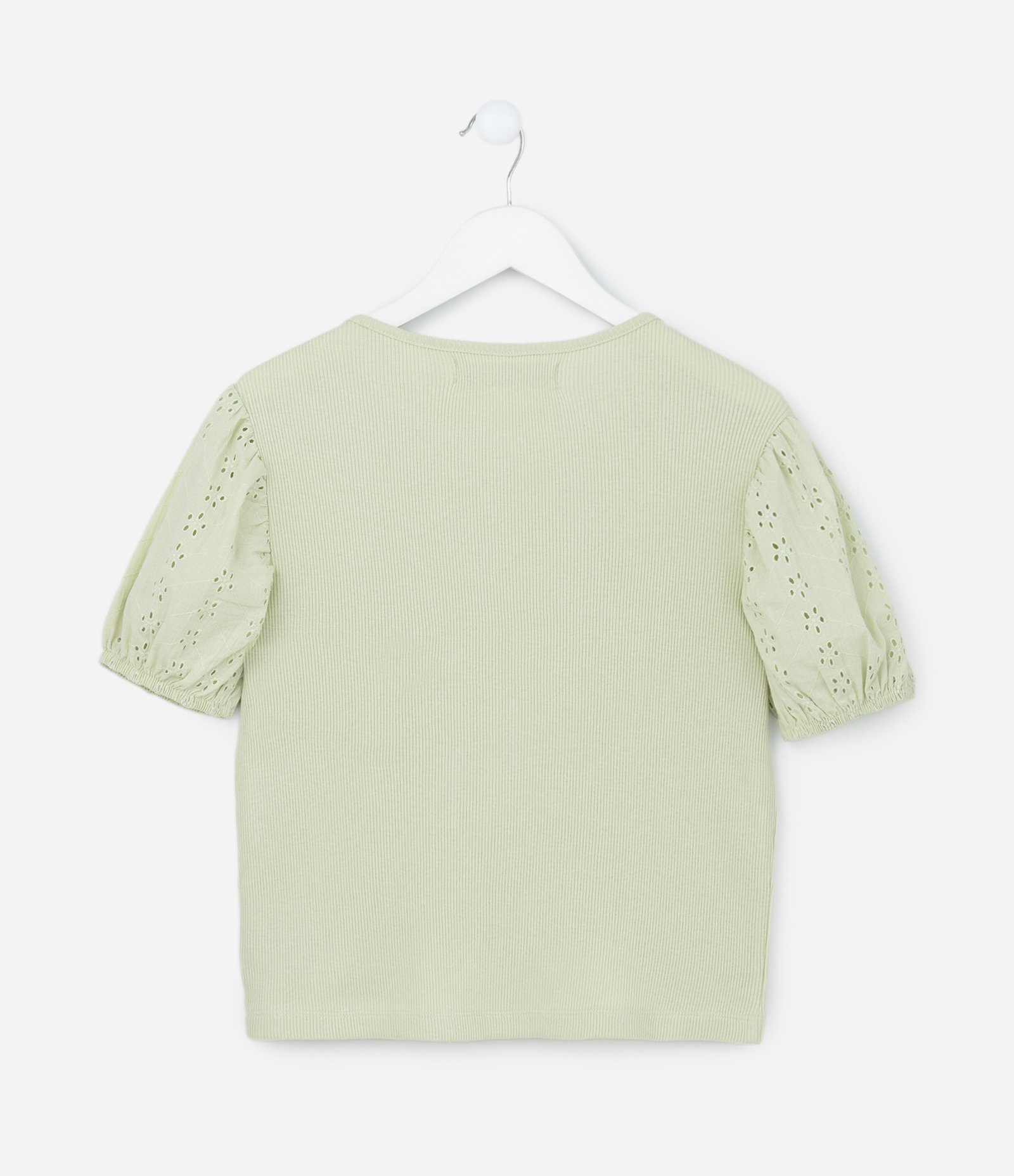 Blusa Infantil em Ribana com Broderie na Manga - Tam 5 a 14 Anos Verde 3