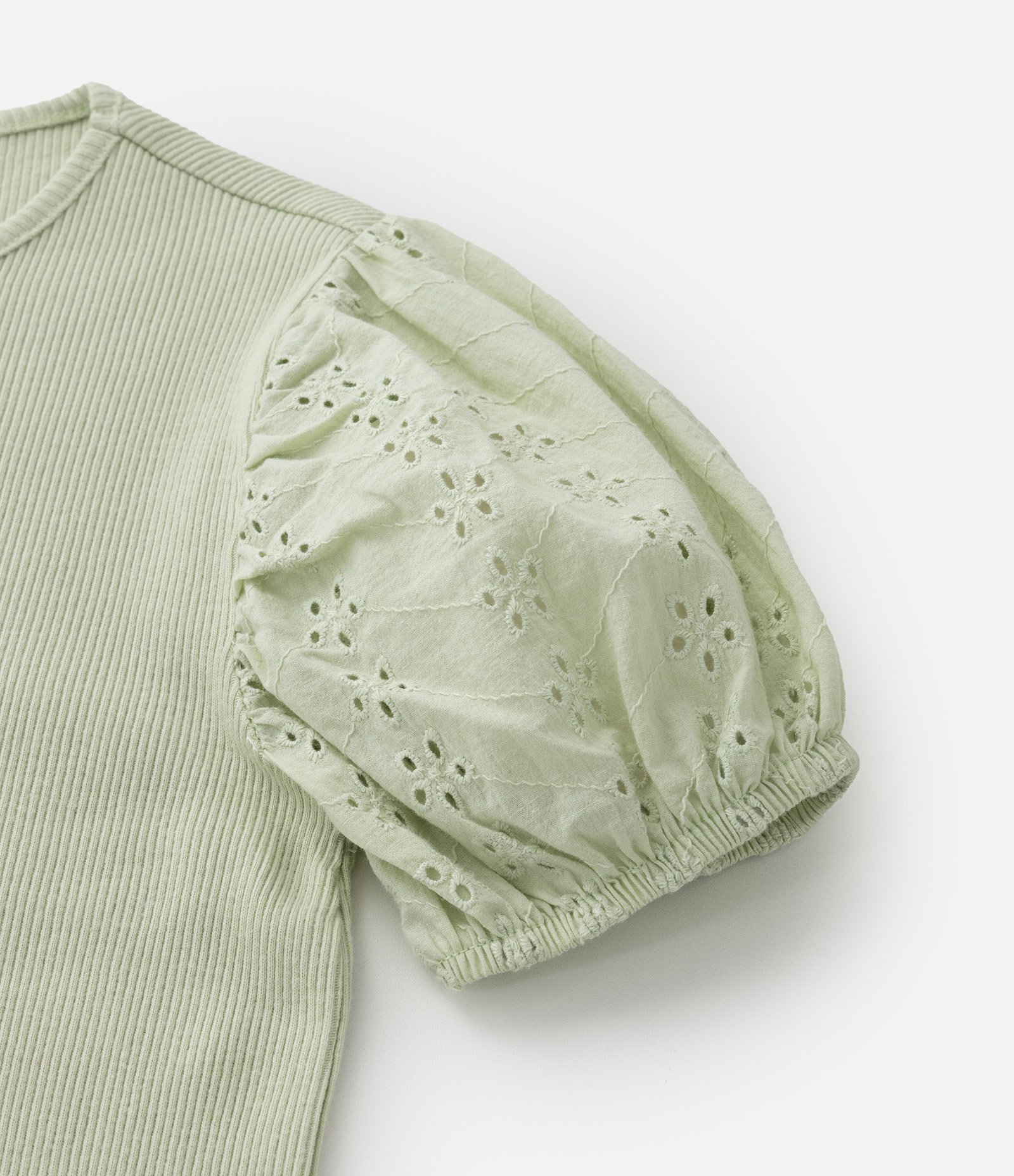 Blusa Infantil em Ribana com Broderie na Manga - Tam 5 a 14 Anos Verde 6