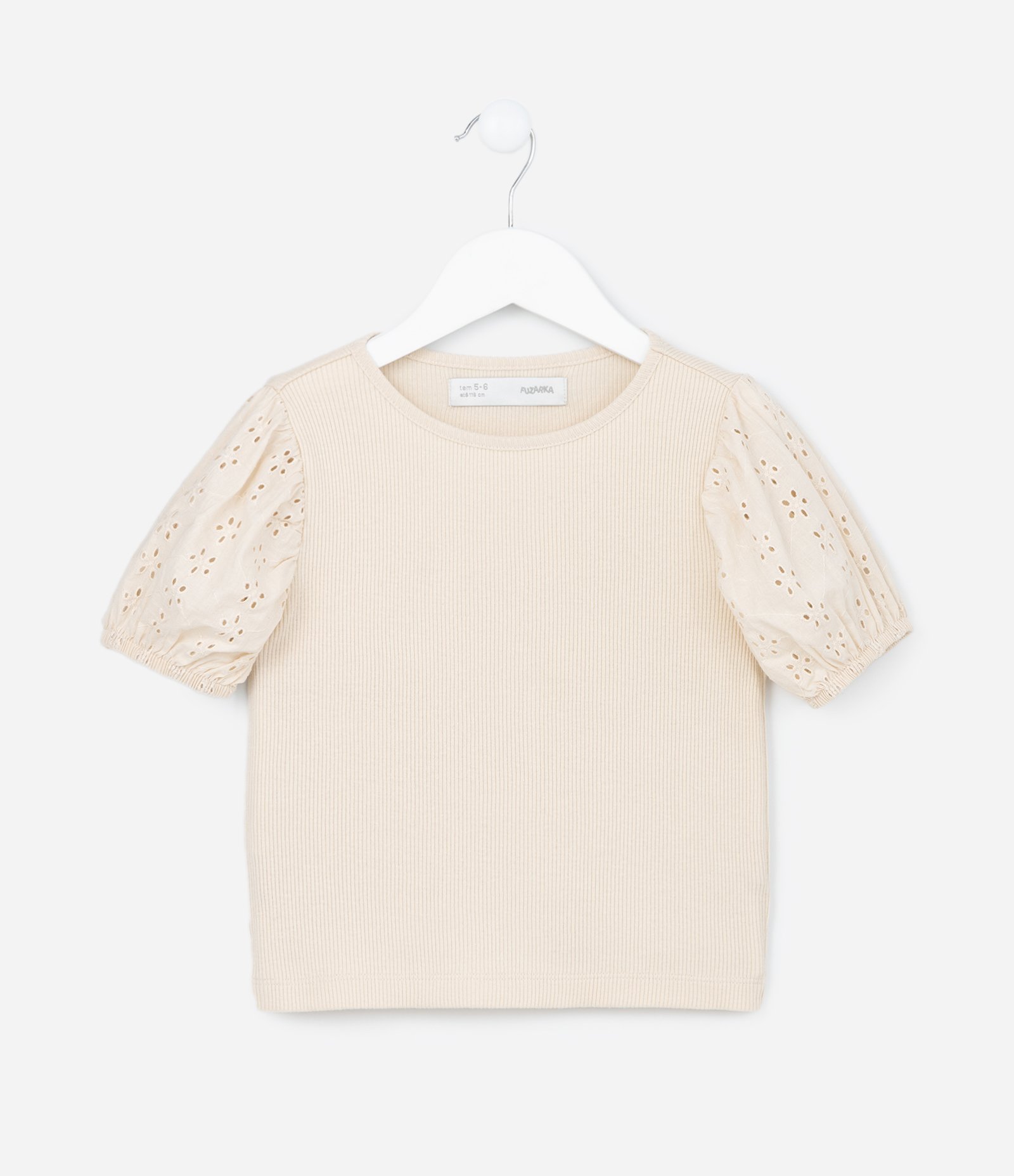 Blusa Infantil em Ribana com Broderie na Manga - Tam 5 a 14 Anos 1