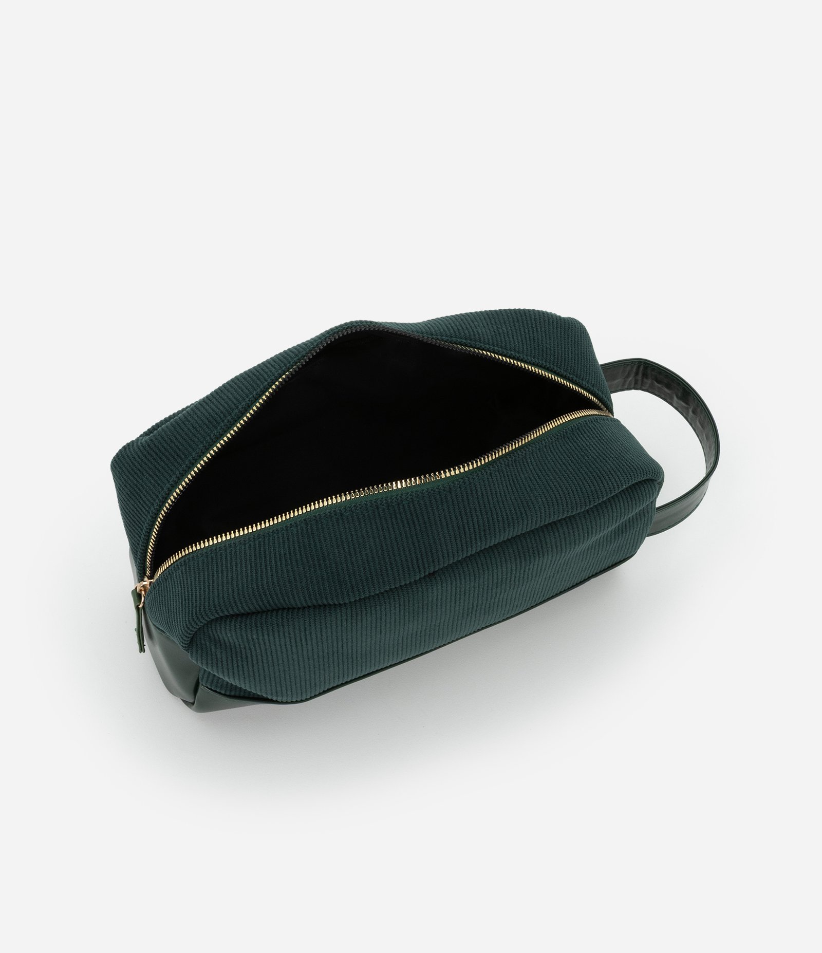 Necessaire Retangular Média em Veludo Cotelê com Alça Verde 4