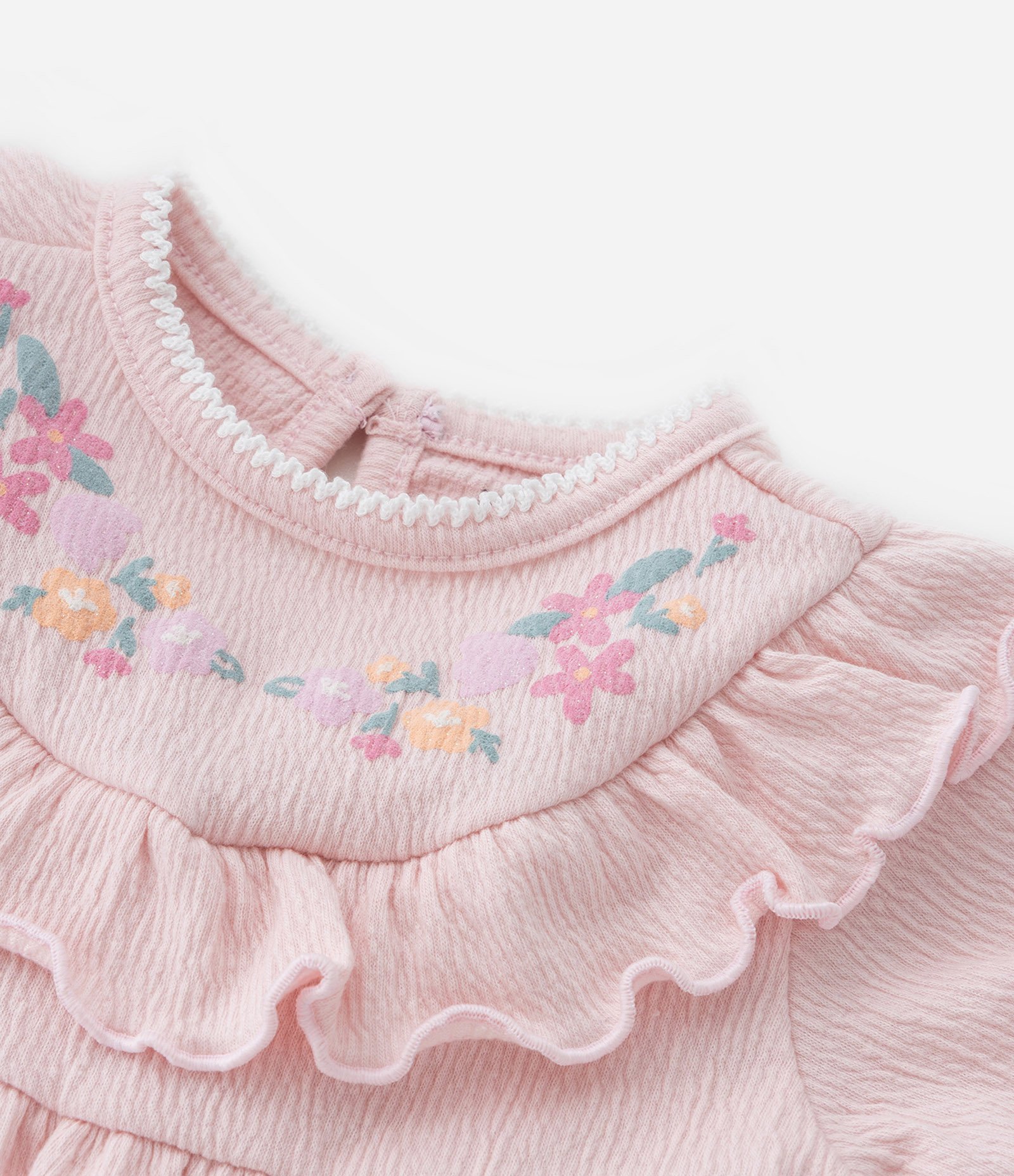 Conjunto Texturizado Infantil com Babadinho e Bordado Floral - Tam 0 a 18 meses Rosa 10