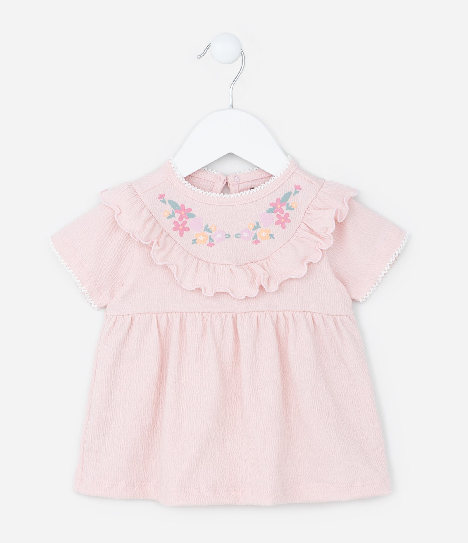 Conjunto Texturizado Infantil com Babadinho e Bordado Floral - Tam 0 a 18 meses Rosa 3