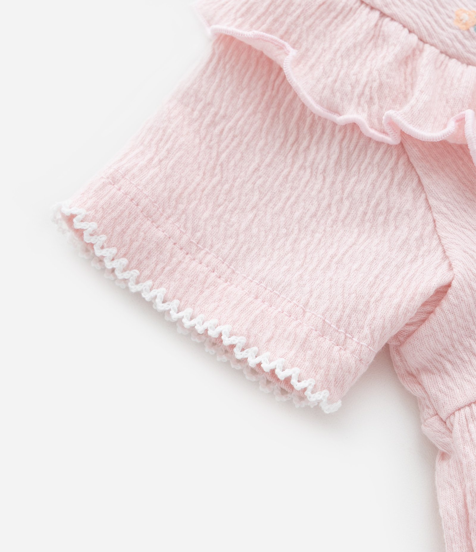 Conjunto Texturizado Infantil com Babadinho e Bordado Floral - Tam 0 a 18 meses Rosa 6