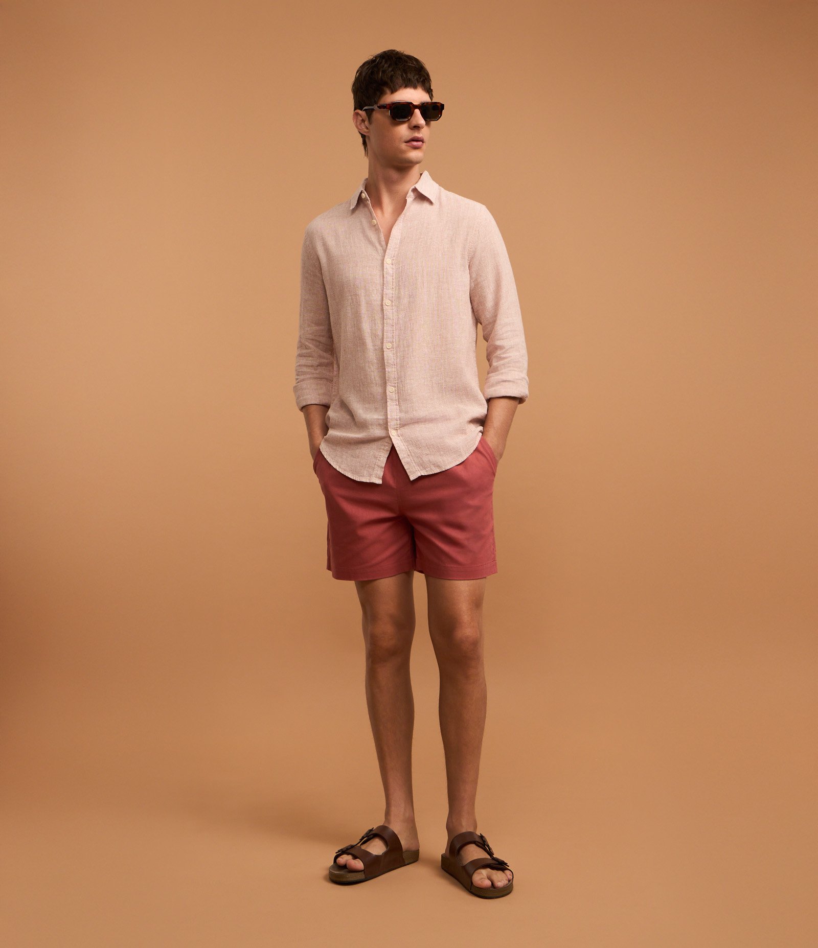 Bermuda em Algodão com Linho e Cós Elástico Marrom Claro 4