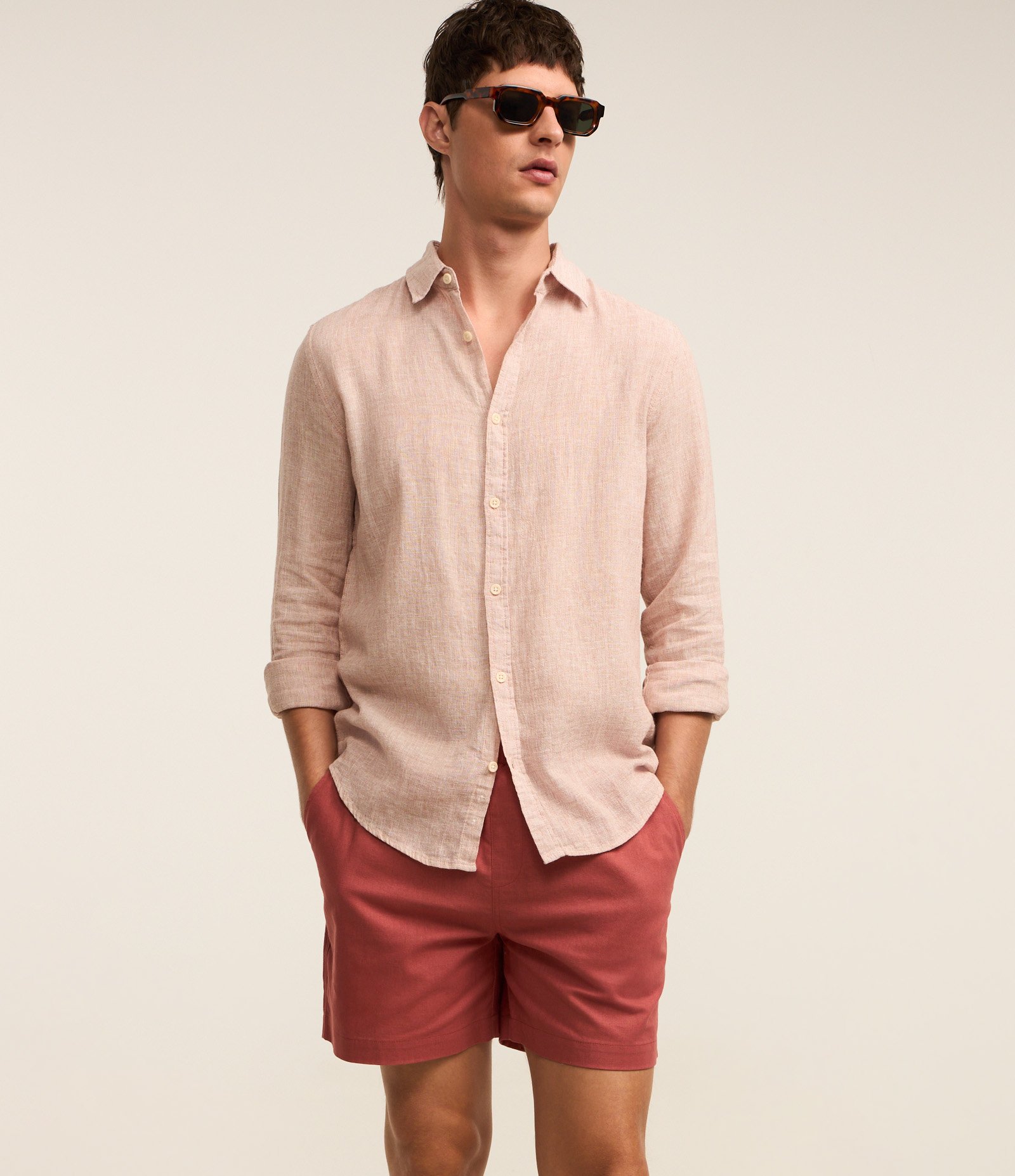 Bermuda em Algodão com Linho e Cós Elástico Marrom Claro 5