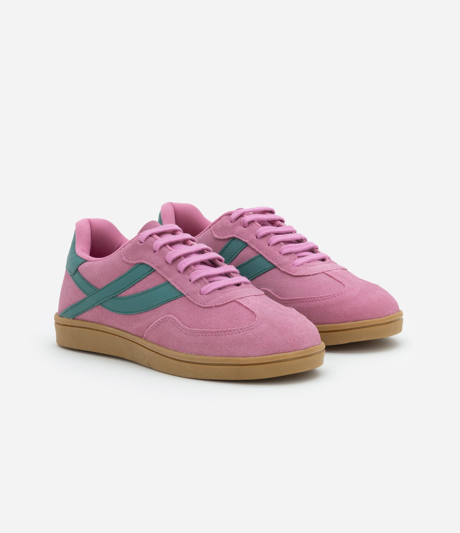 Tênis Chuteira em Couro com Cadarço e Detalhe Lateral Rosa 2