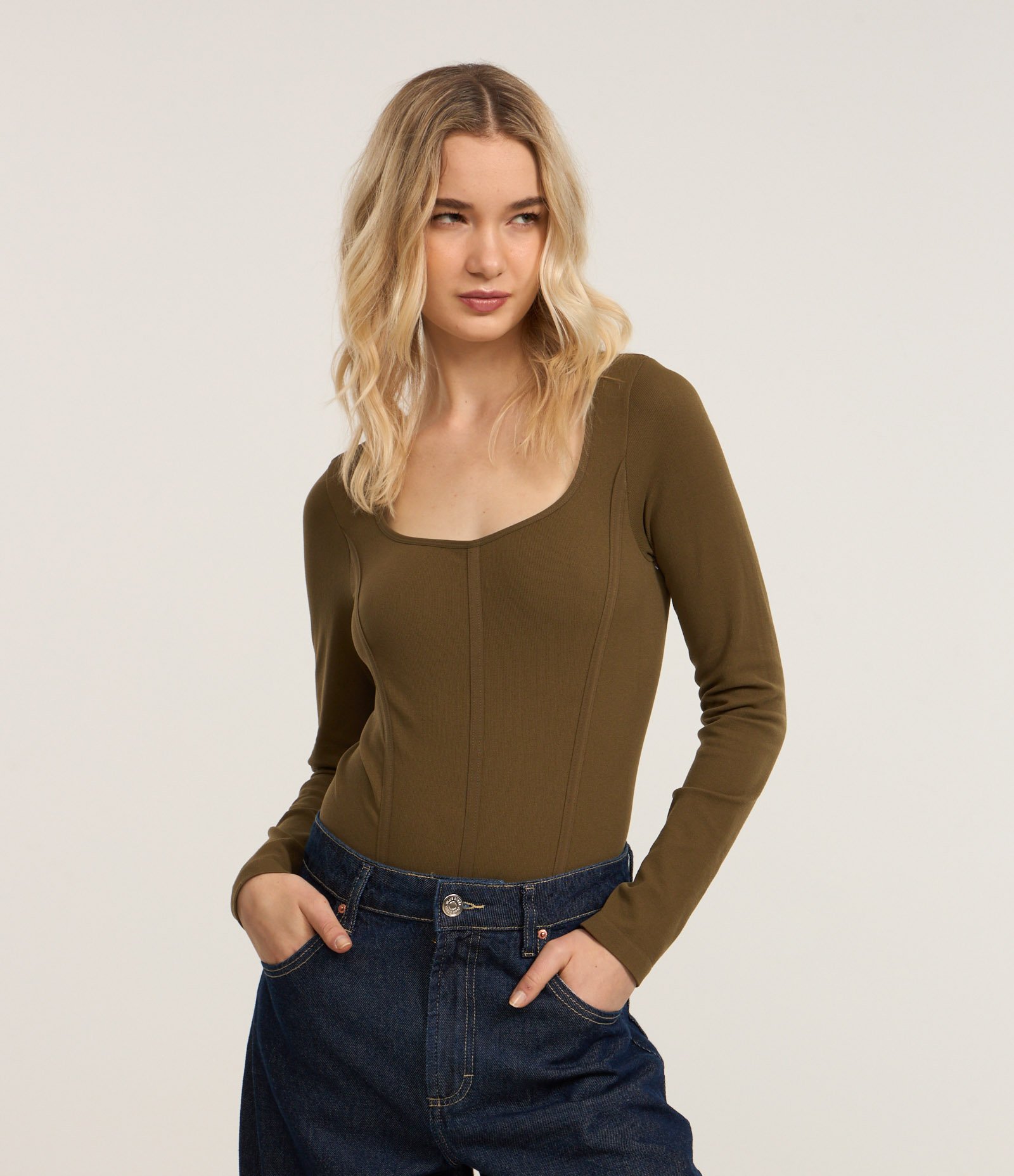 Body em Poliamida Seamless e Decote Quadrado Verde 1