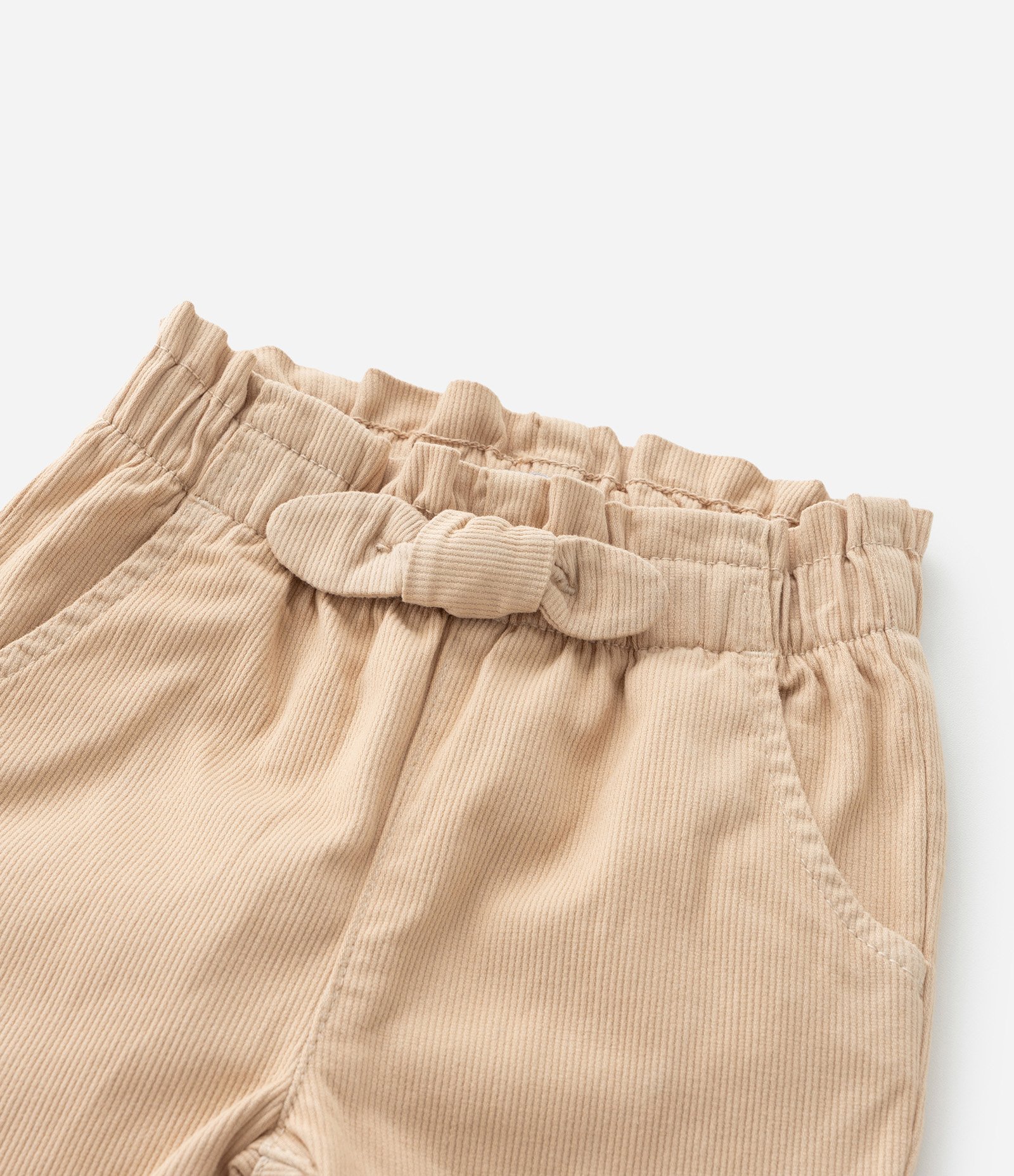 Calça Infantil em Veludo com Lacinho na Cintura - Tam 3 a 18 meses Bege 5