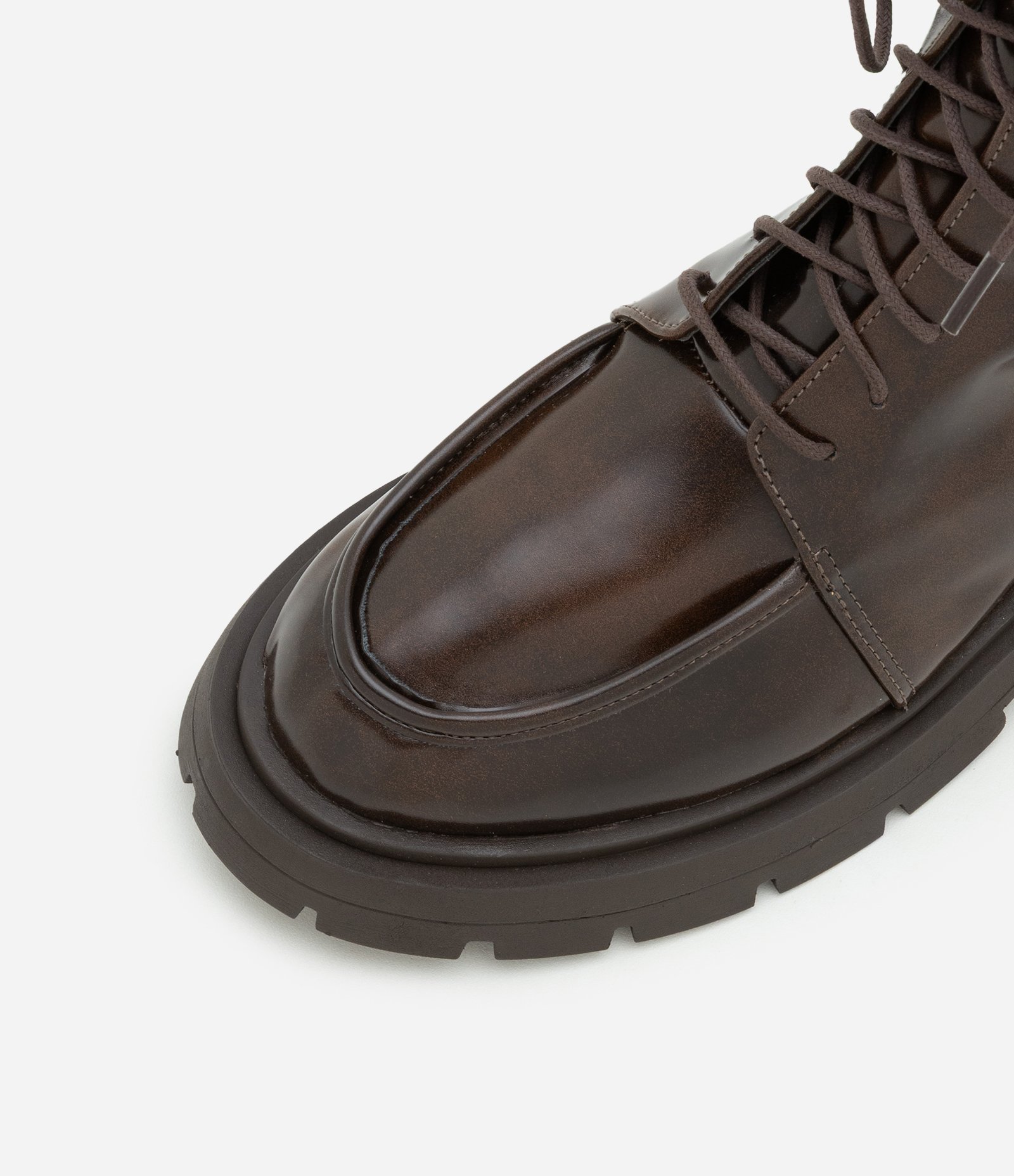 Bota Combat em PU com Cadarço e Bico Redondo Marrom 5