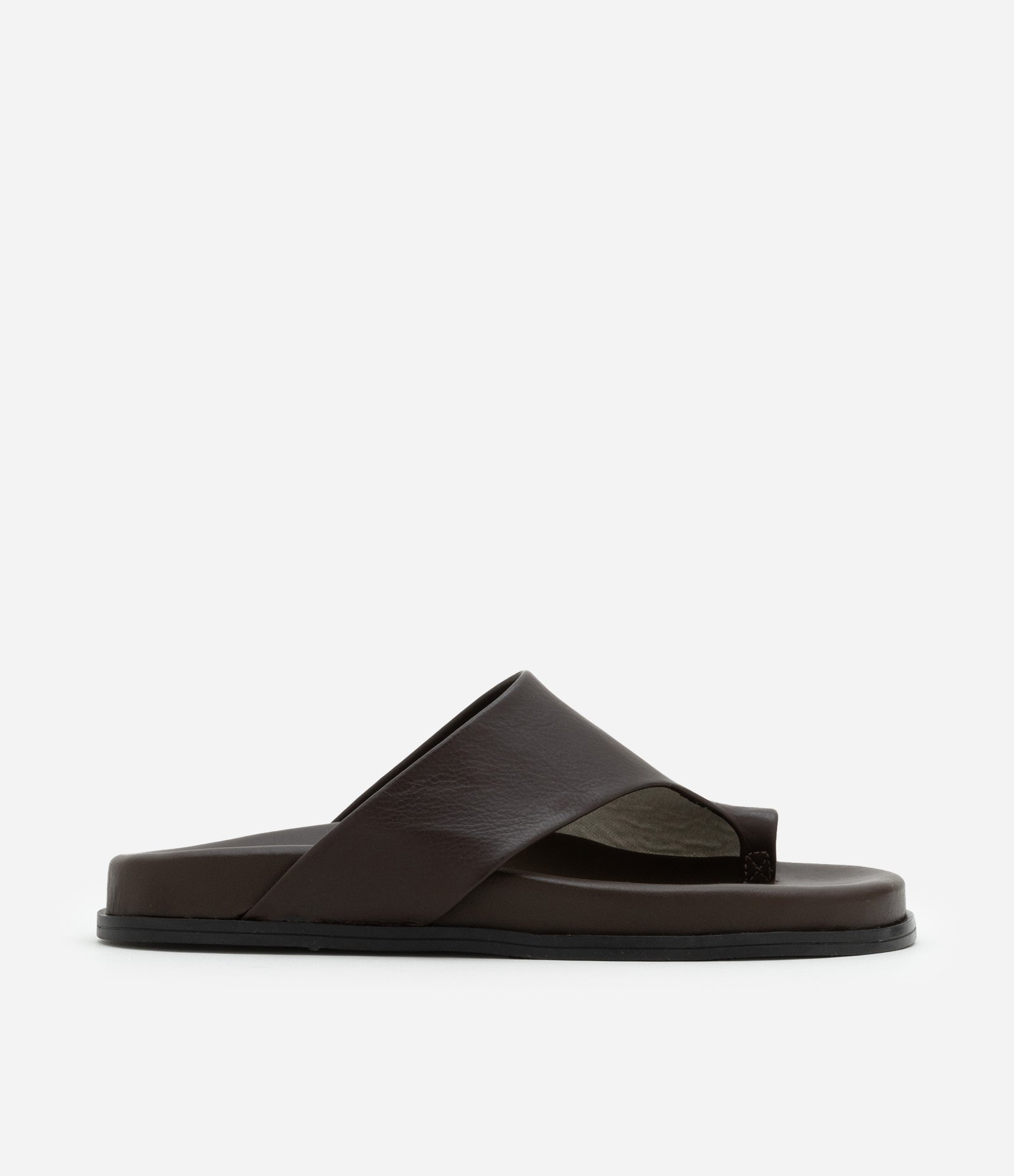 Sandália Rasteira em Couro com Dedeira Marrom 2