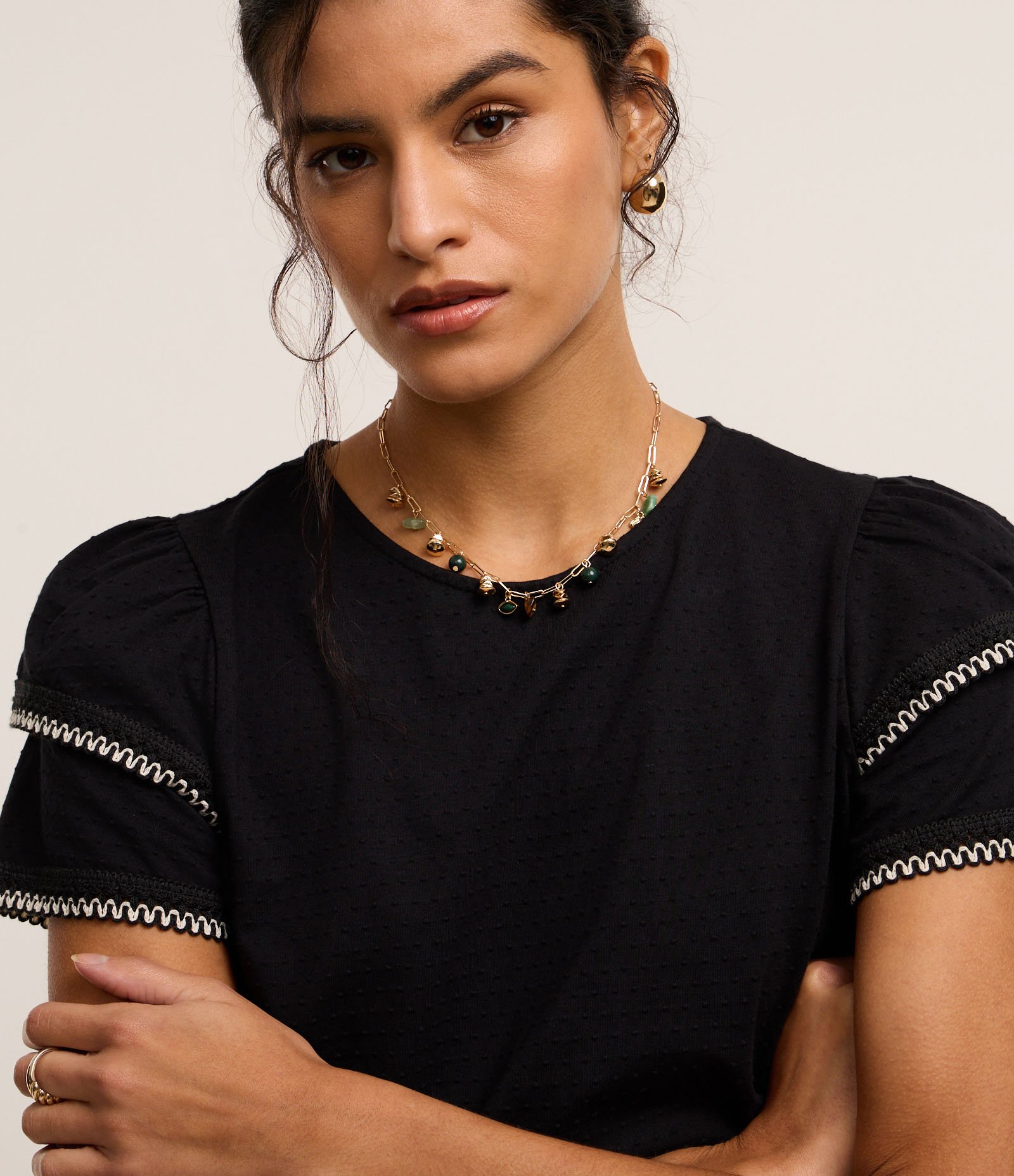 Blusa em Algodão com Babado na Manga e Detalhe Efeito Crochê 4