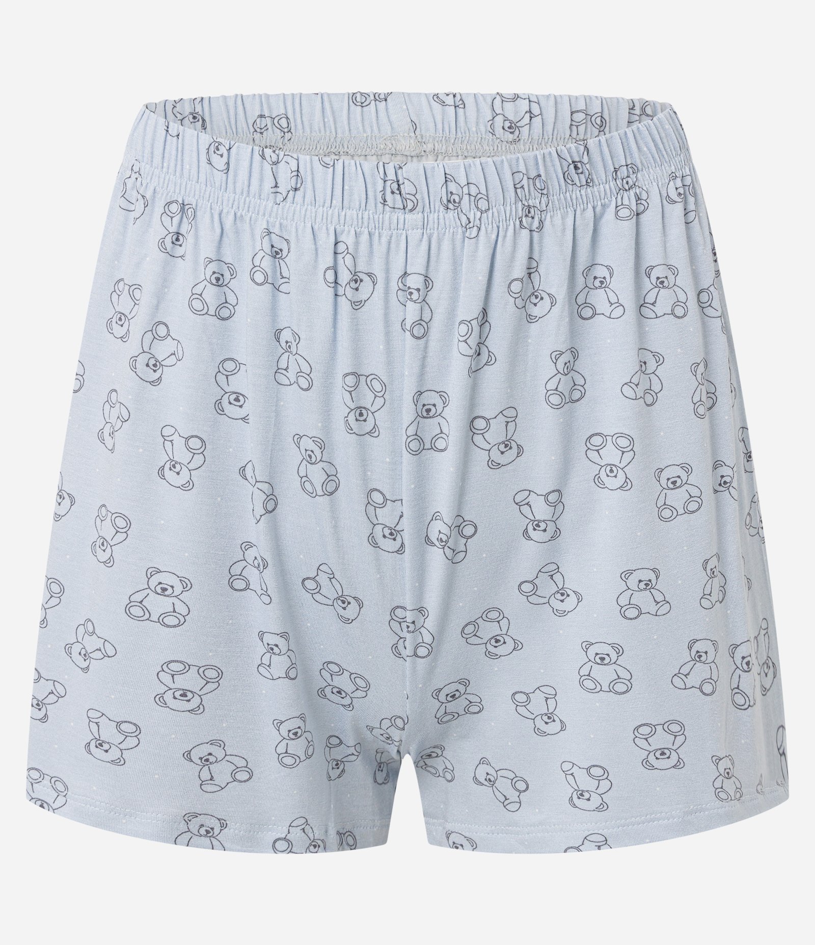 Pijama Short Doll Alcinha em Ribana com Renda e Estampa Ursinhos Cinza/ Azul 8