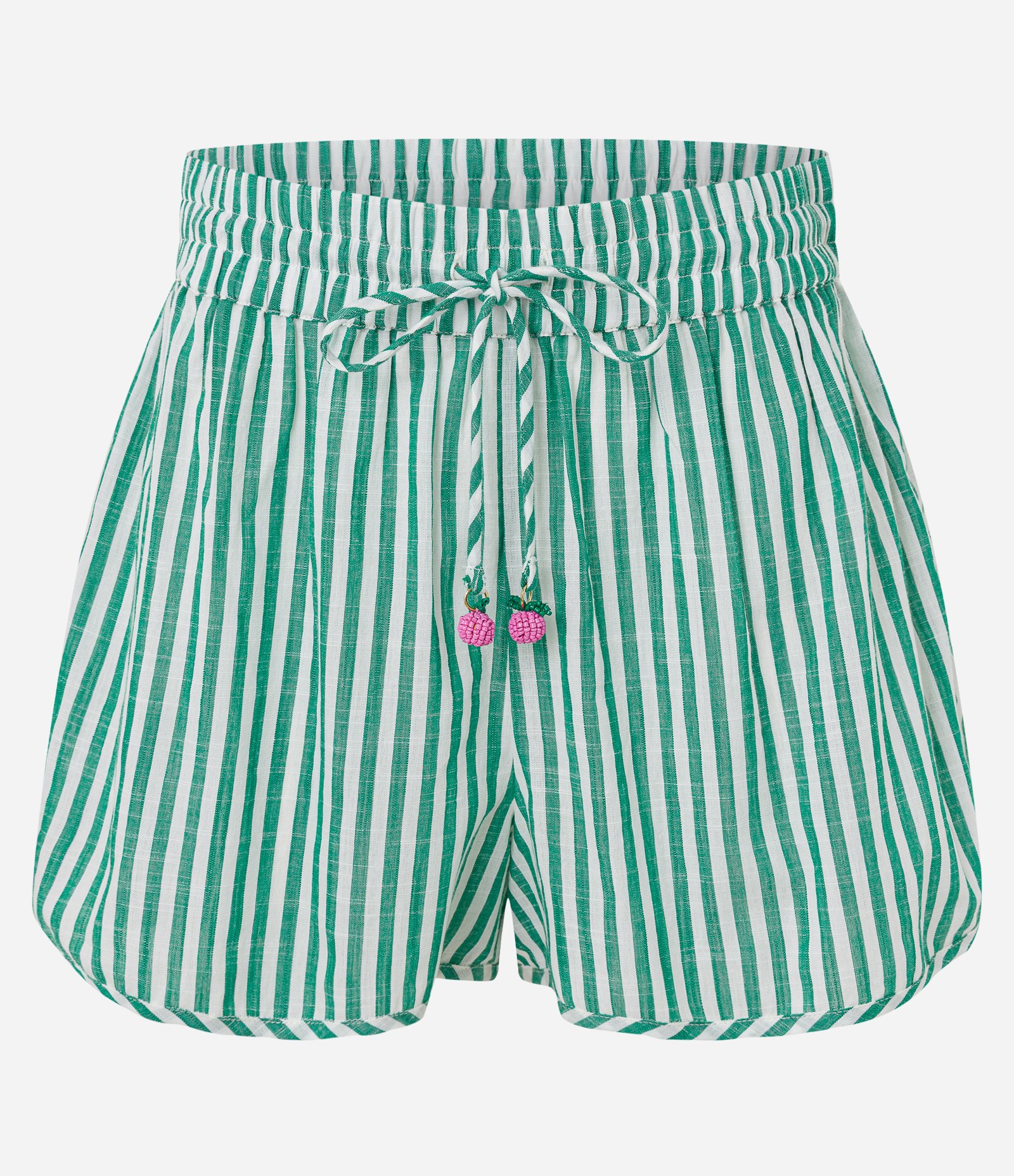 Saída de Praia Short em Tricoline Listrado com Frutinha de Miçanga Verde 5