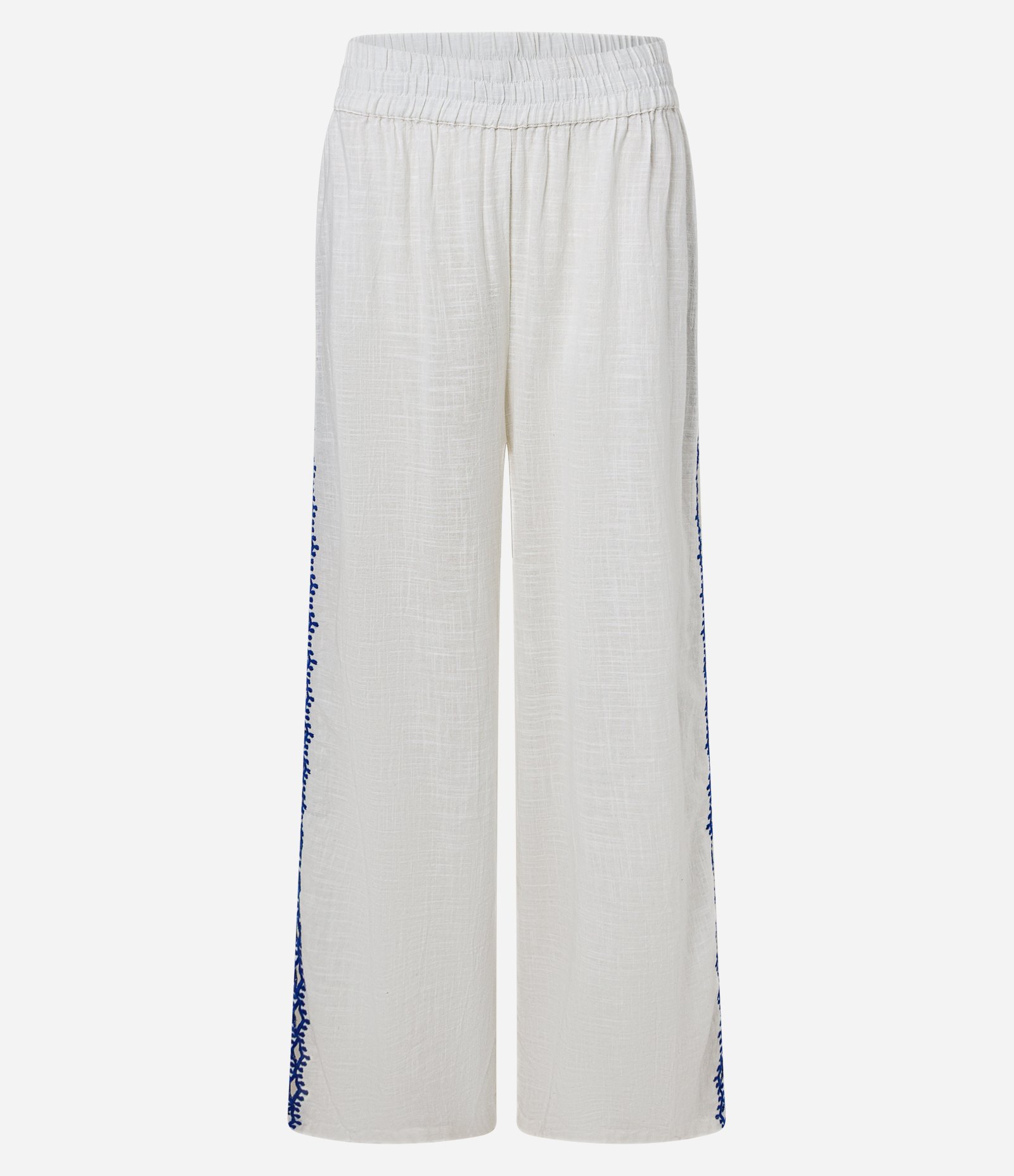 Saída de Praia Calça Pantalona em Voal com Bordado e Vazado Lateral Branco 5