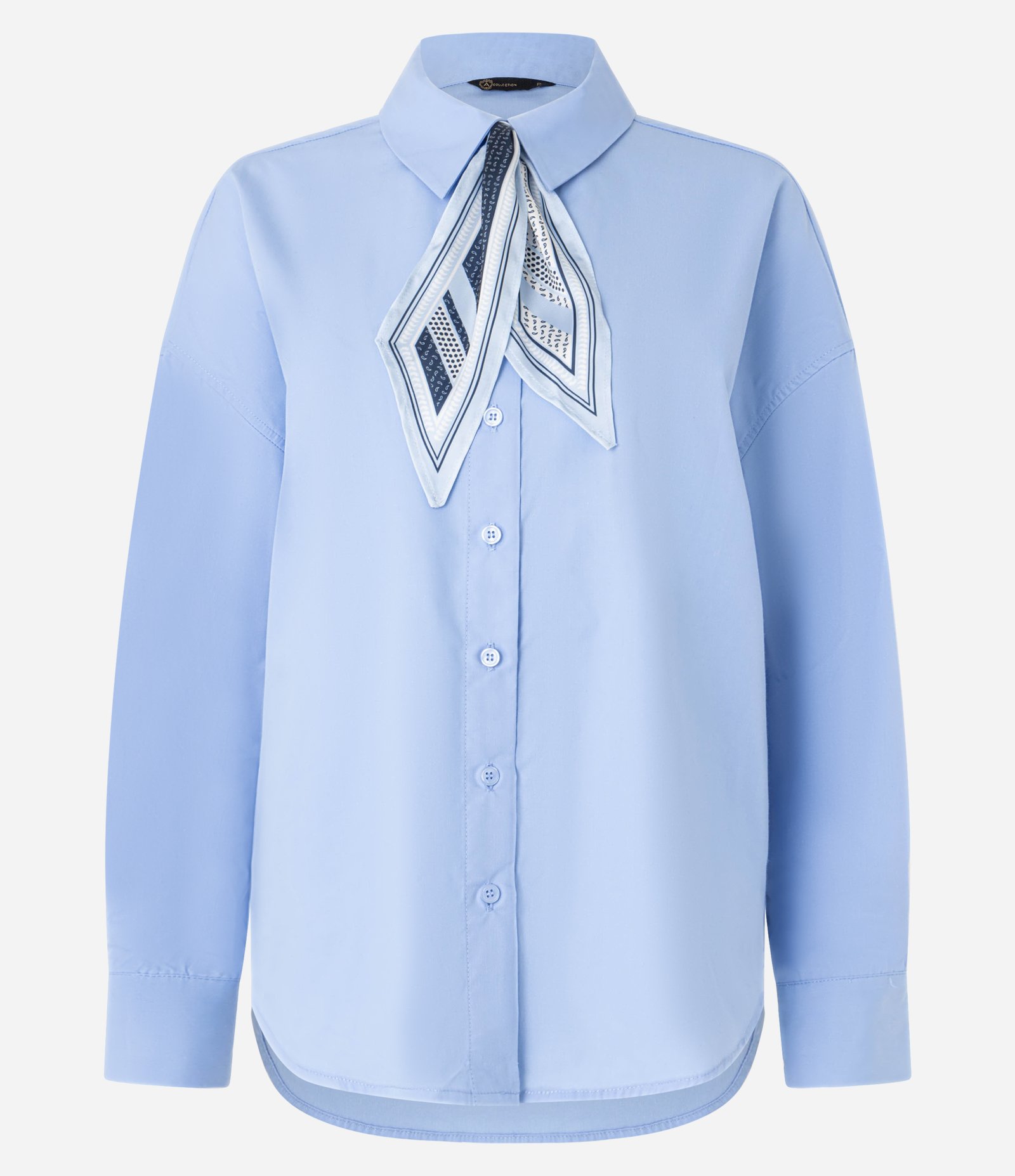 Camisa Oversized em Tricoline com Lenço Estampado Azul 6