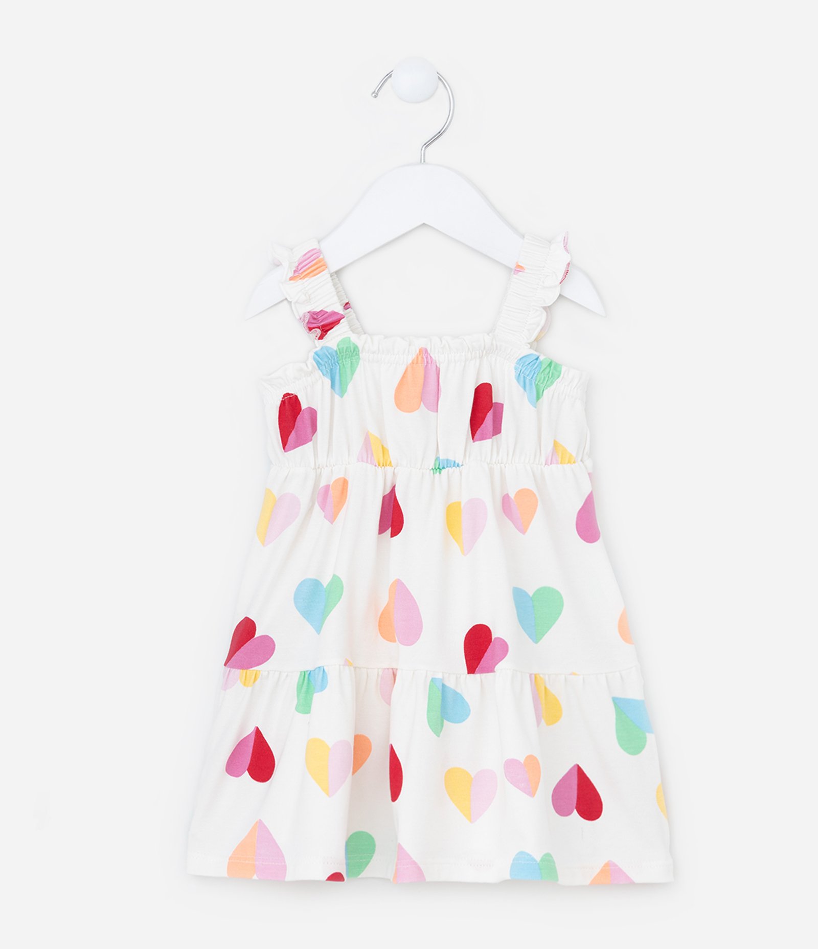 Vestido Infantil com Estampa Corações - Tam 0 a 18 meses Branco 1