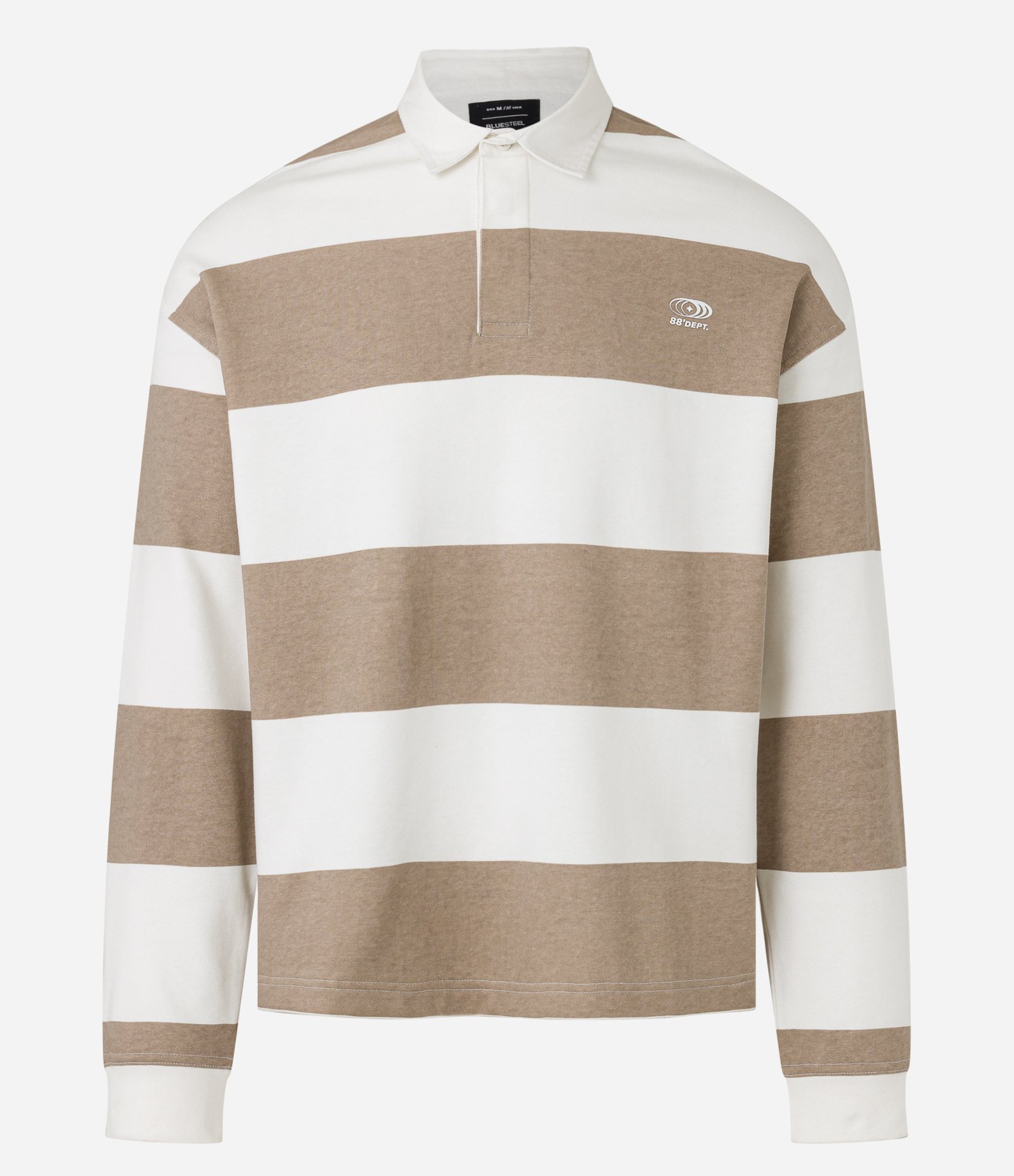 Camisa Polo em Algodão com Estampa de Listras e Lettering Bege 7