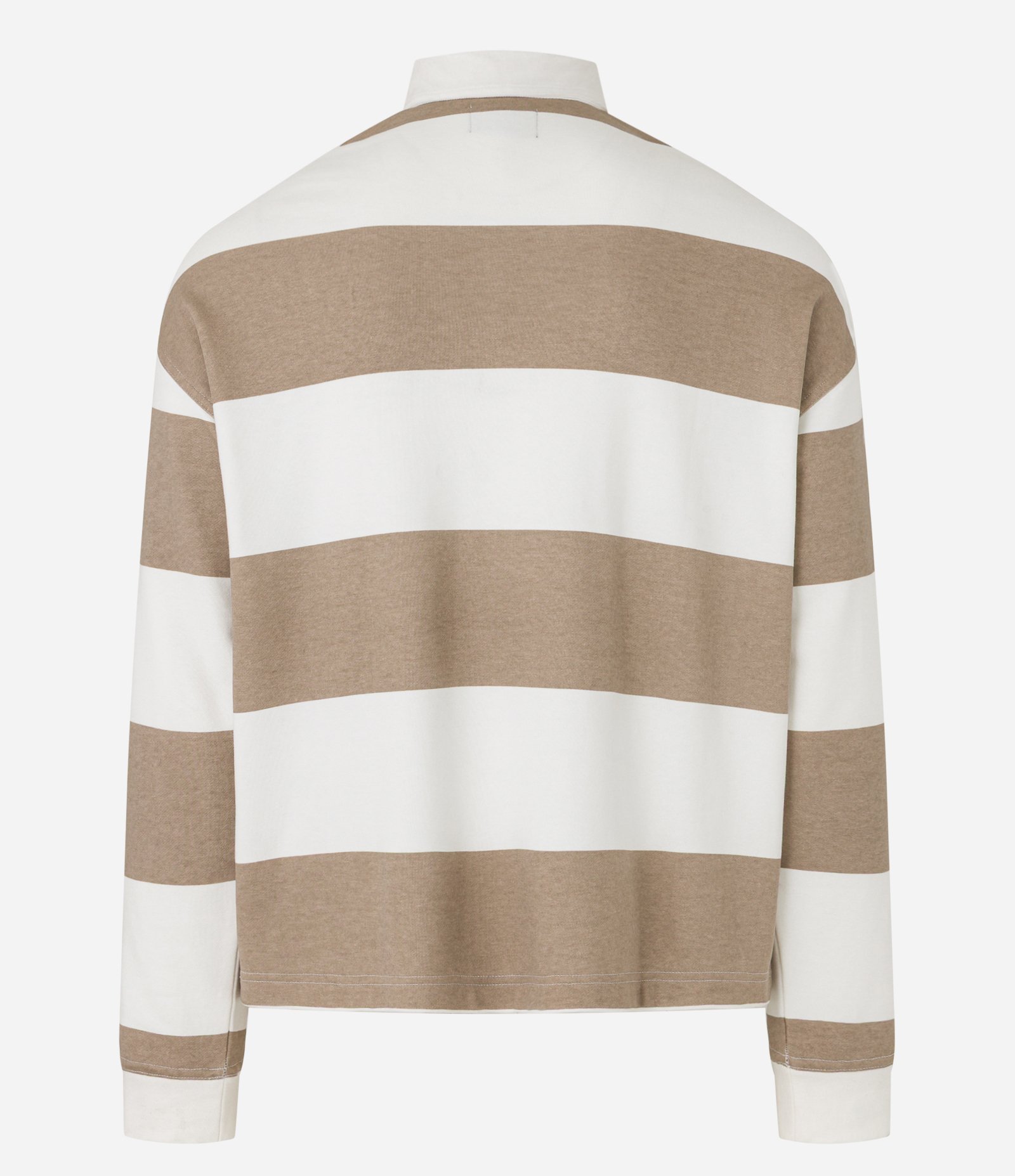 Camisa Polo em Algodão com Estampa de Listras e Lettering Bege 8