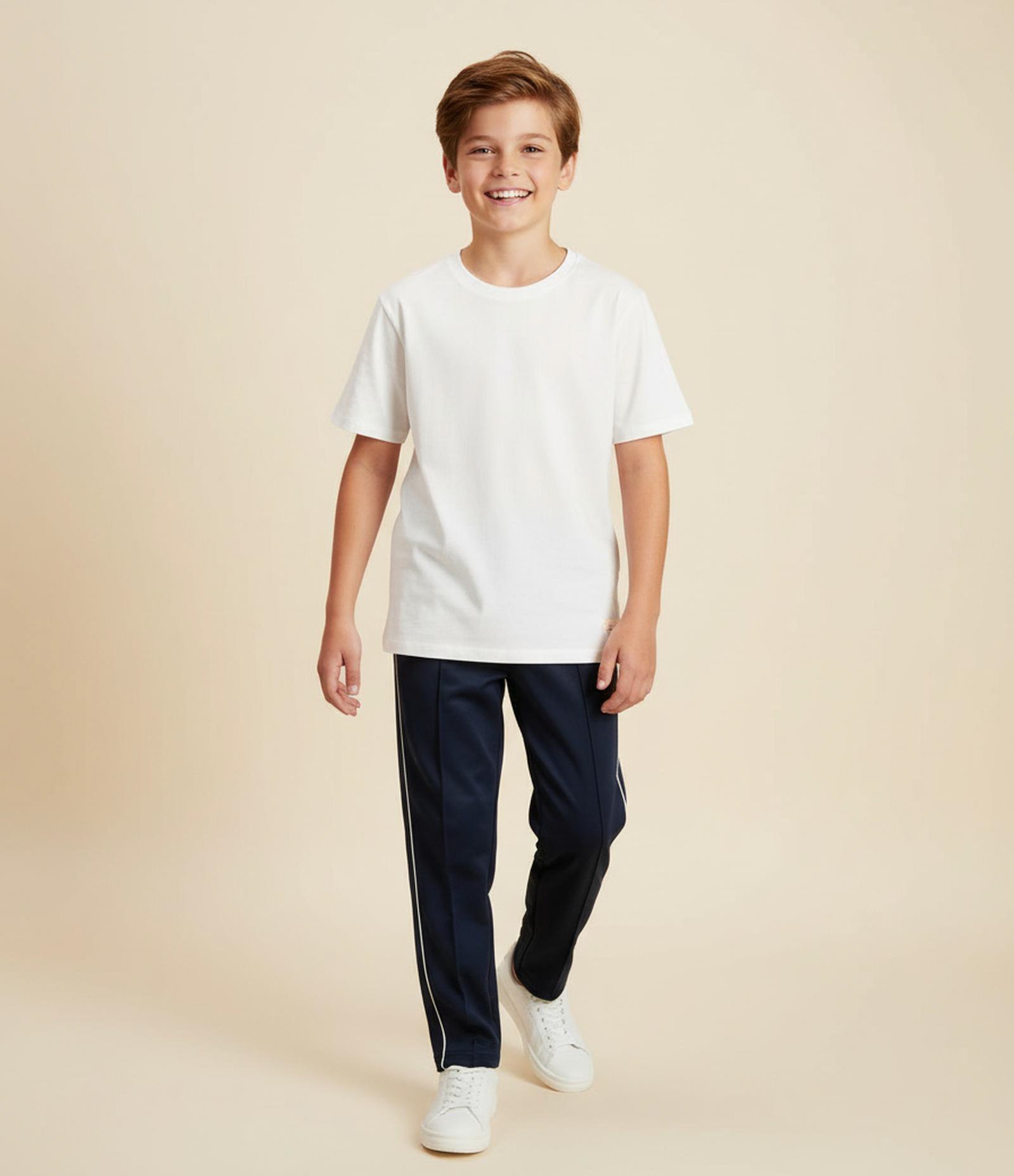 Calça Infantil Reta em Microfibra com Piping - Tam 5 A 14 Anos Azul 1