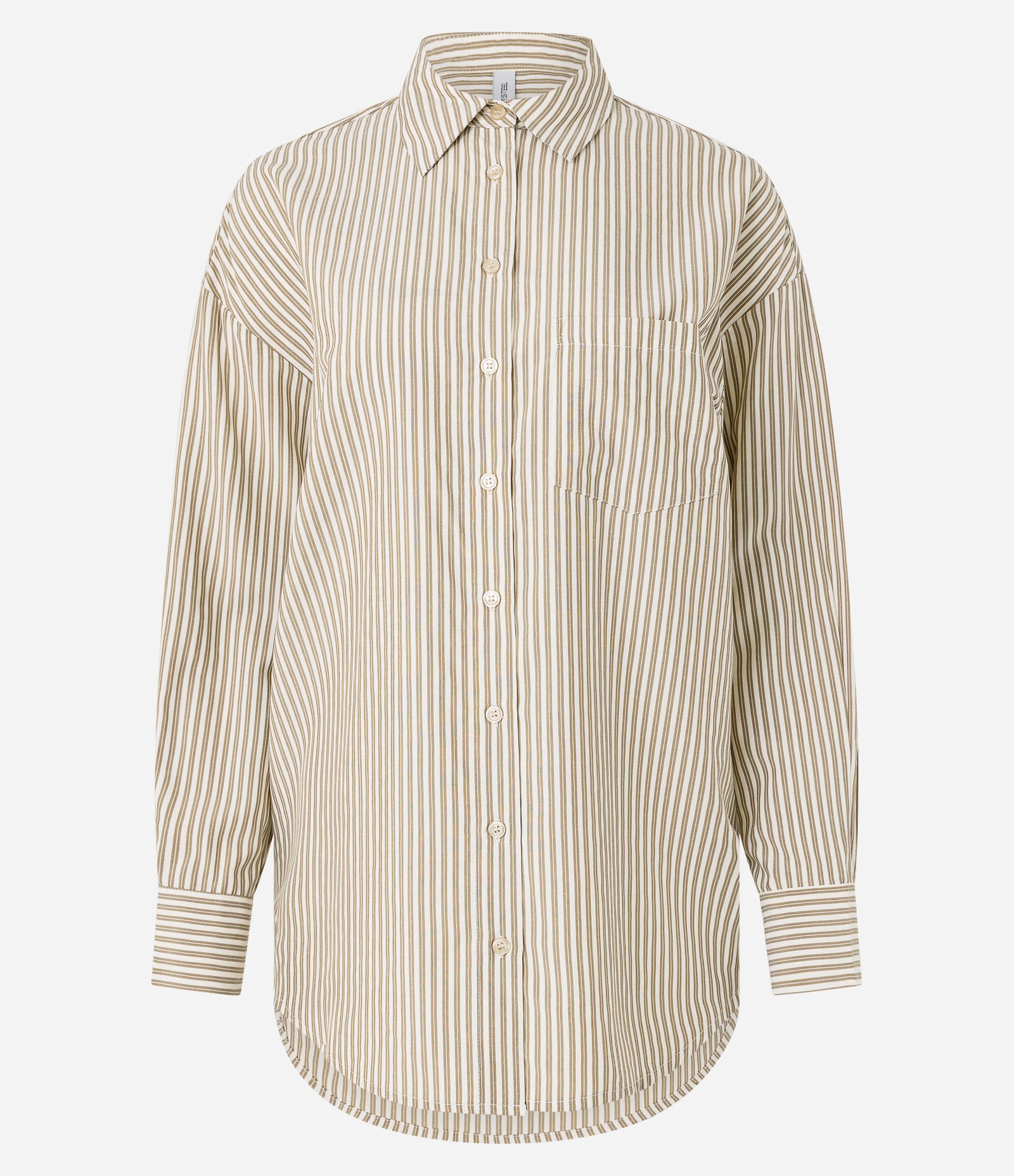 Camisa Alongada em Tricoline Listrada e Punho Largo Verde 5