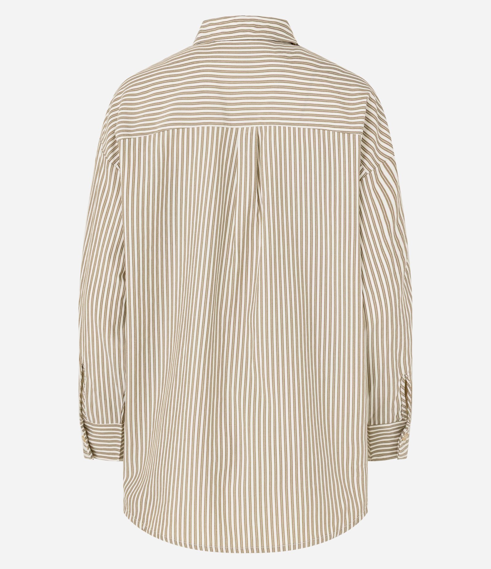 Camisa Alongada em Tricoline Listrada e Punho Largo Verde 6