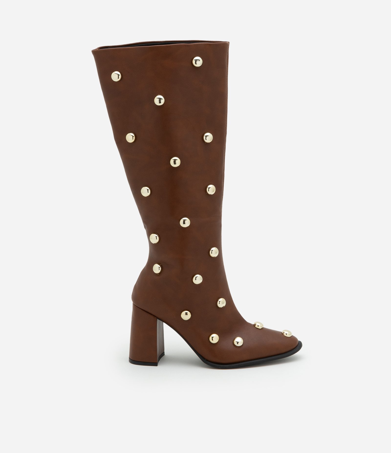 Bota Cano Médio com Tachas Aplicadas Marrom Caramelo 1