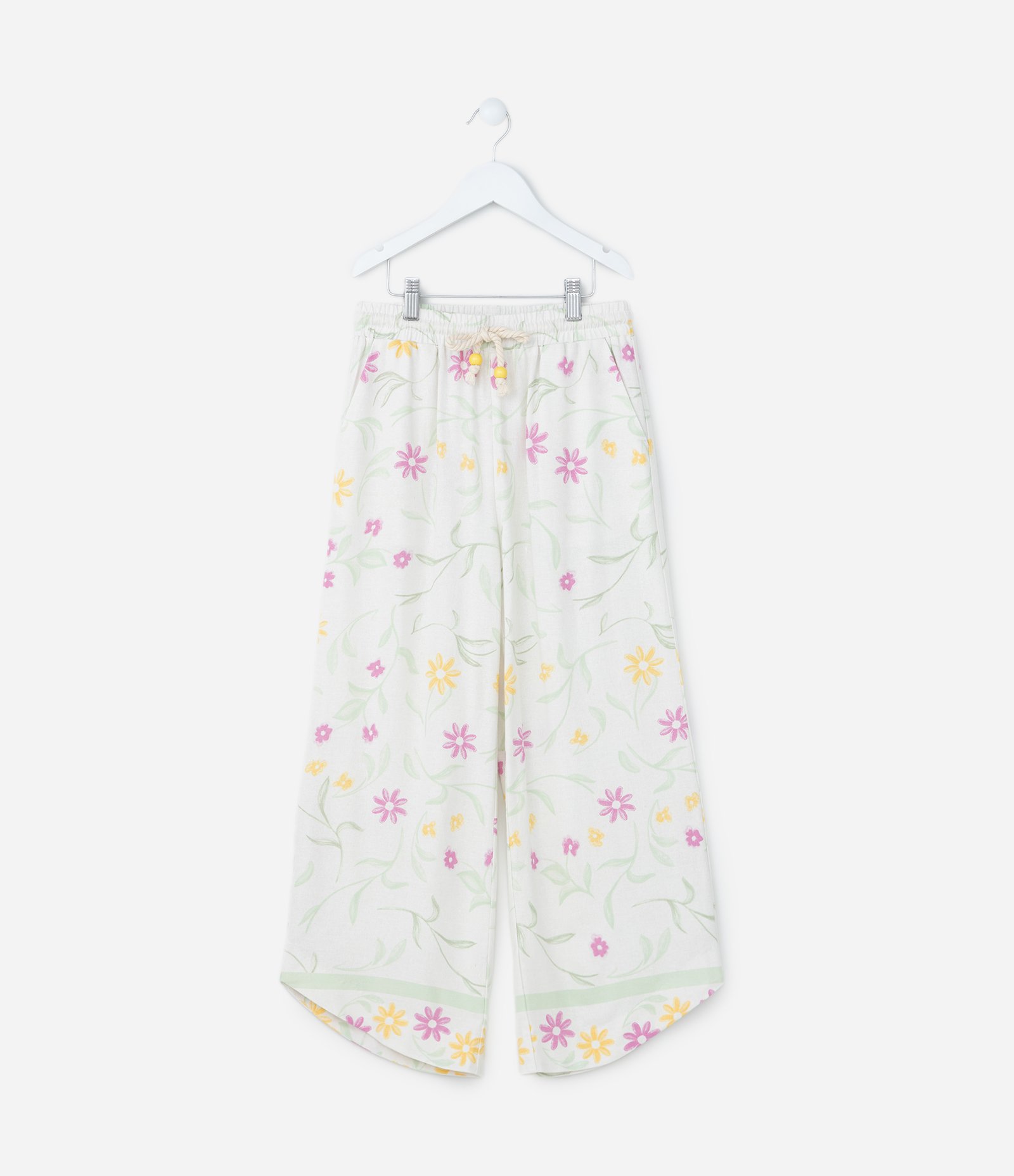 Calça Pantacourt Infantil com Estampa Floral - Tam 5 a 14 Anos Branco 2