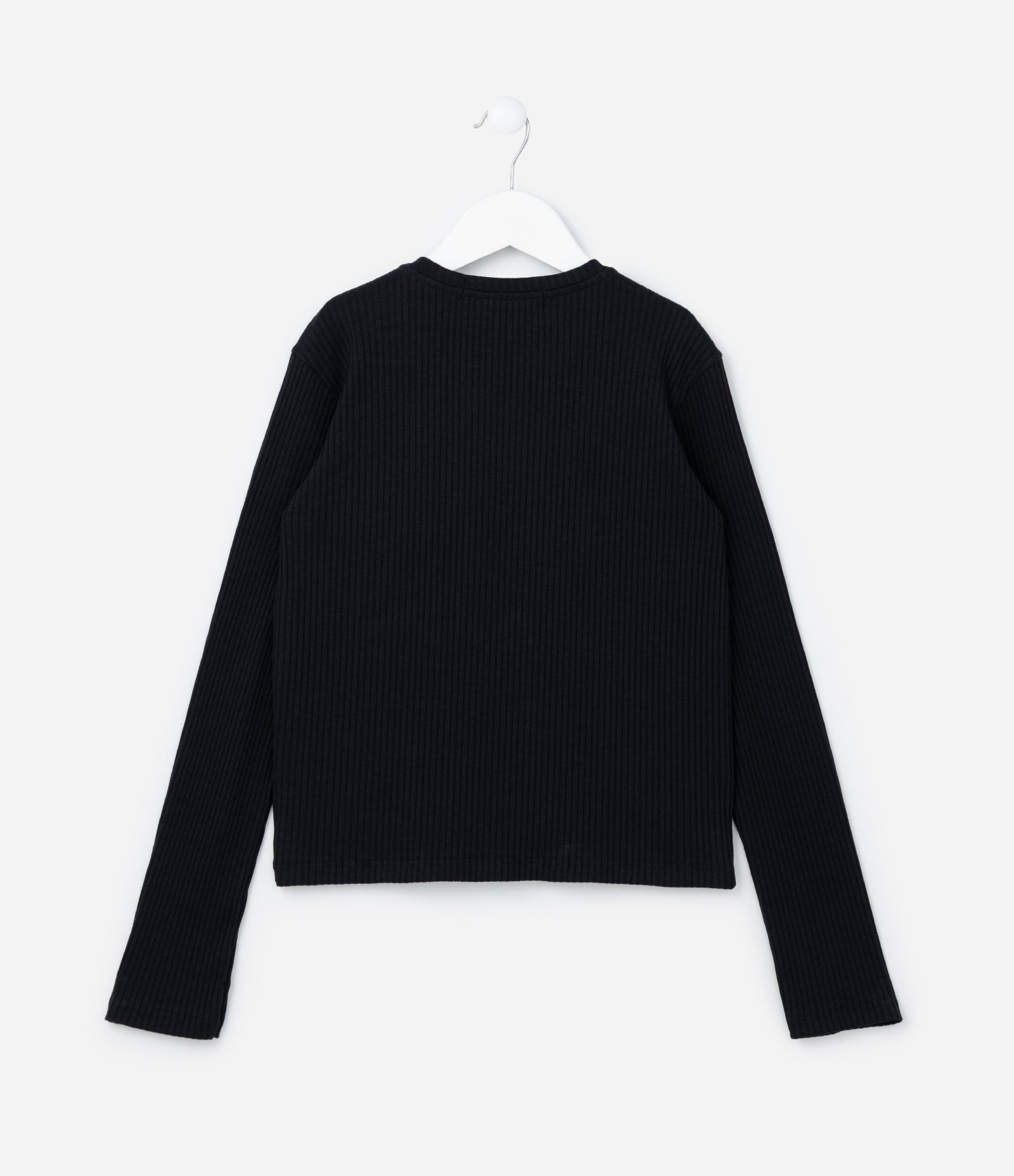 Camiseta Infantil Canelada com Bordado Margaridas - Tam 5 a 14 Anos Preto 2