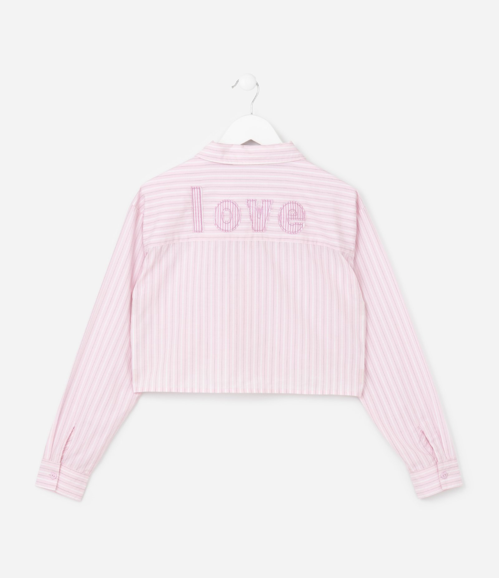 Camisa Curta Infantil em Tricoline com Listras a Fio Tinto - Tam 5 a 14 Anos Rosa 3