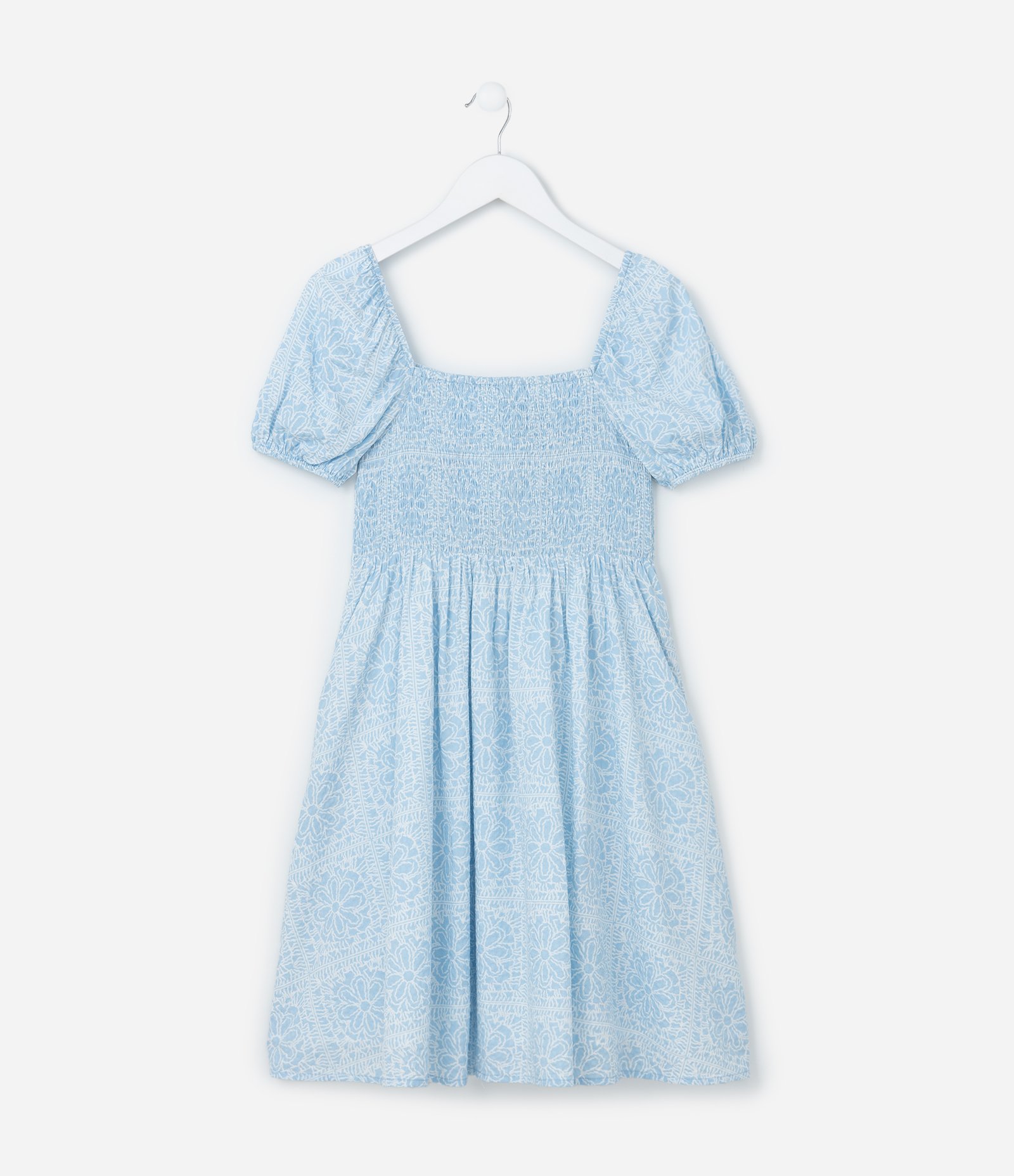 Vestido Infantil Texturizado com Laço nas Costas - Tam 5 a 14 Anos Azul 1