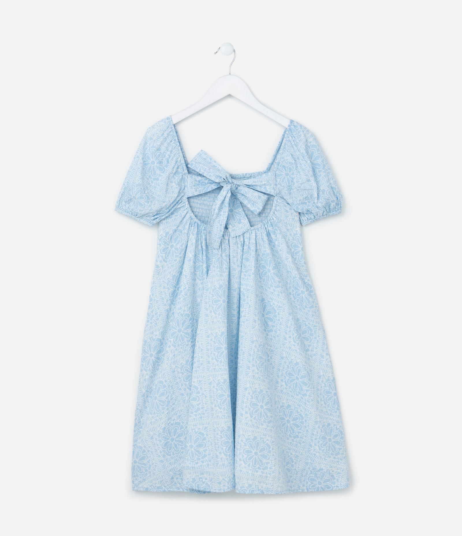 Vestido Infantil Texturizado com Laço nas Costas - Tam 5 a 14 Anos Azul 2