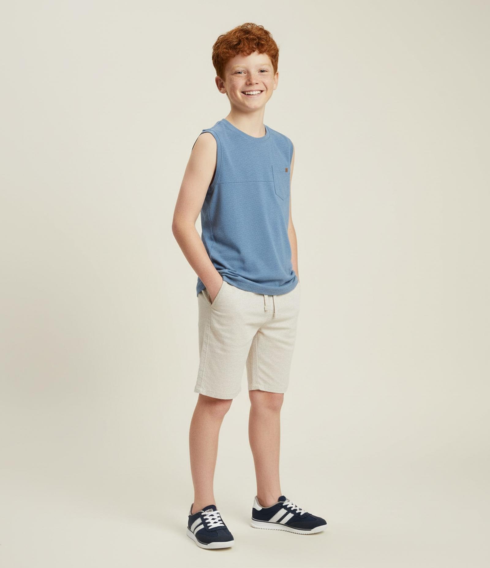 Bermuda Infantil em Algodão e Linho com Cós Elástico - Tam 5 a 14 anos Bege 1