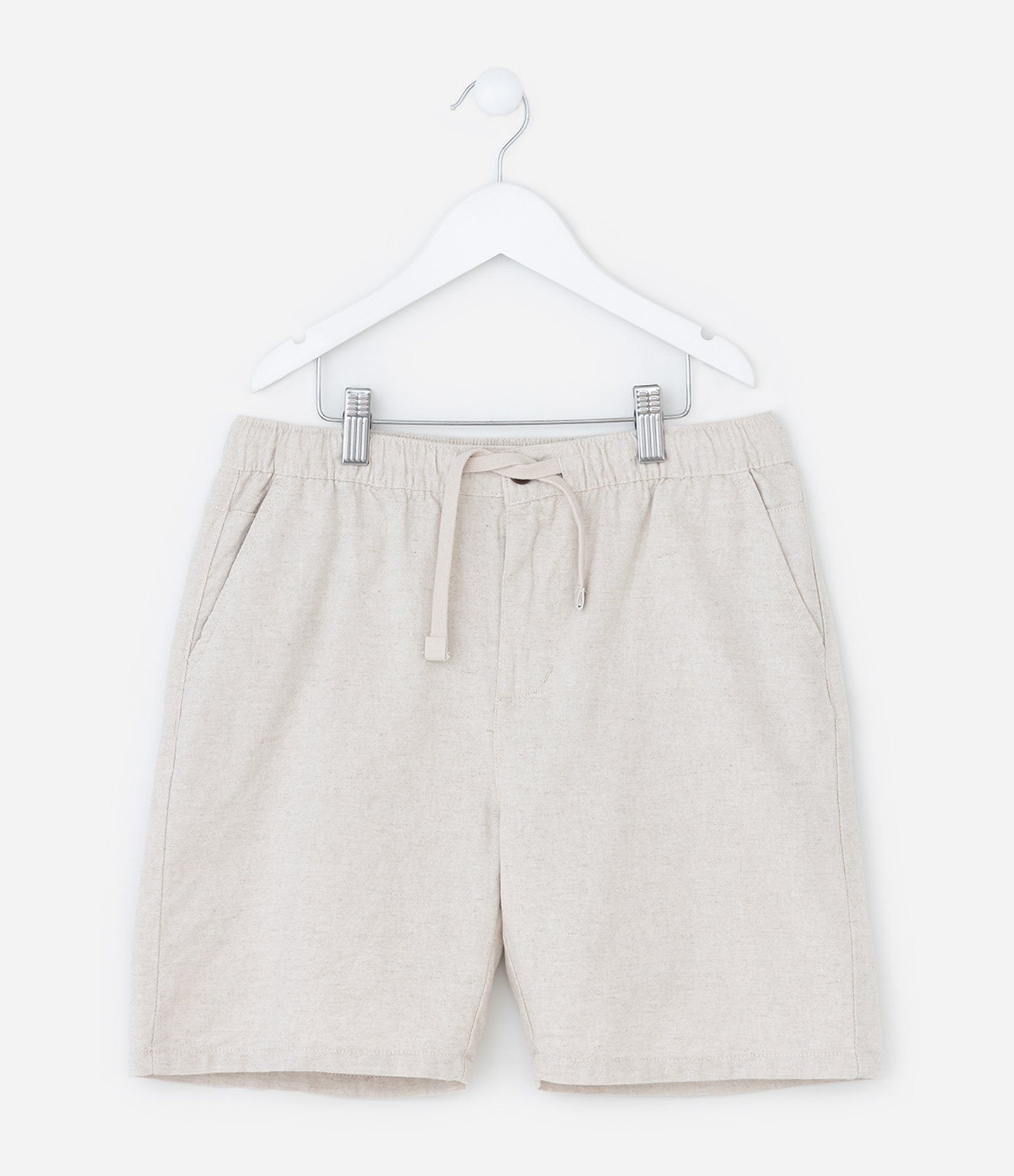 Bermuda Infantil em Algodão e Linho com Cós Elástico - Tam 5 a 14 anos Bege 1