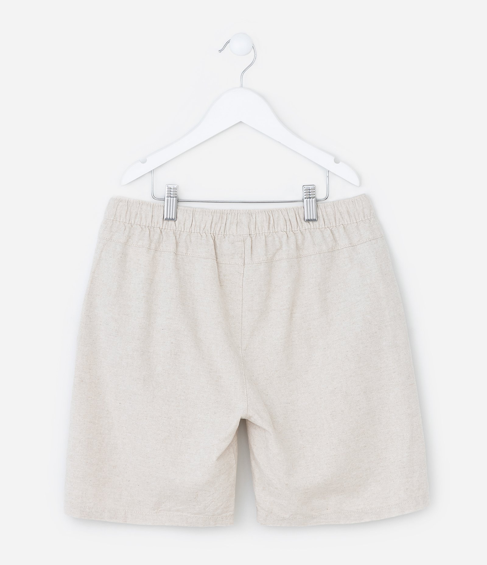 Bermuda Infantil em Algodão e Linho com Cós Elástico - Tam 5 a 14 anos Bege 2