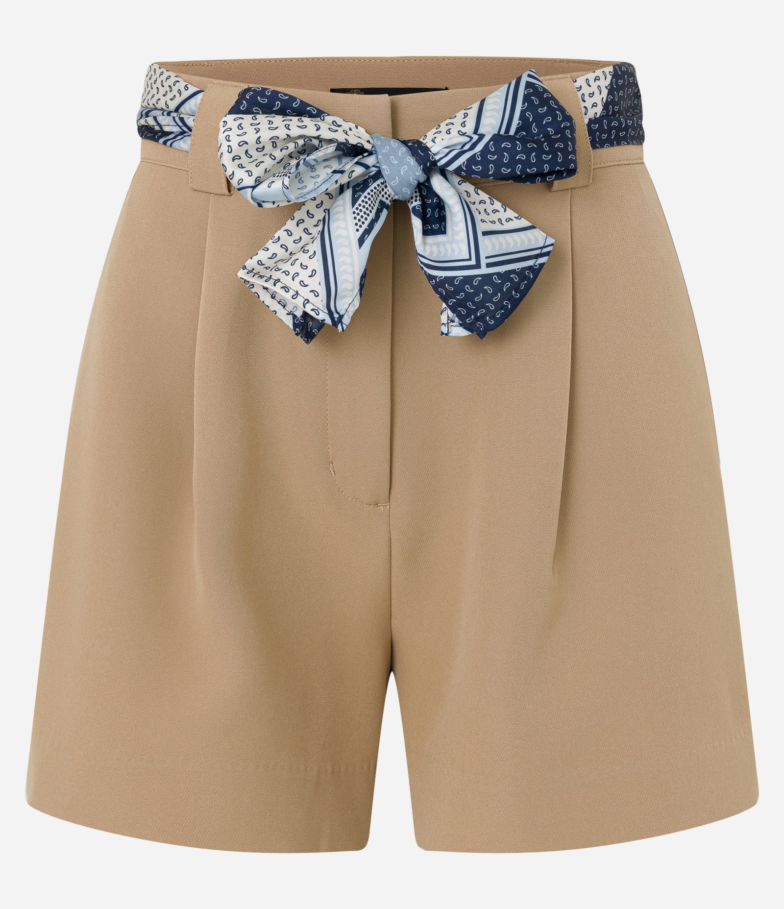 Short Alfaiatado Cintura Alta com Cinto Lenço e Pregas Bege 5