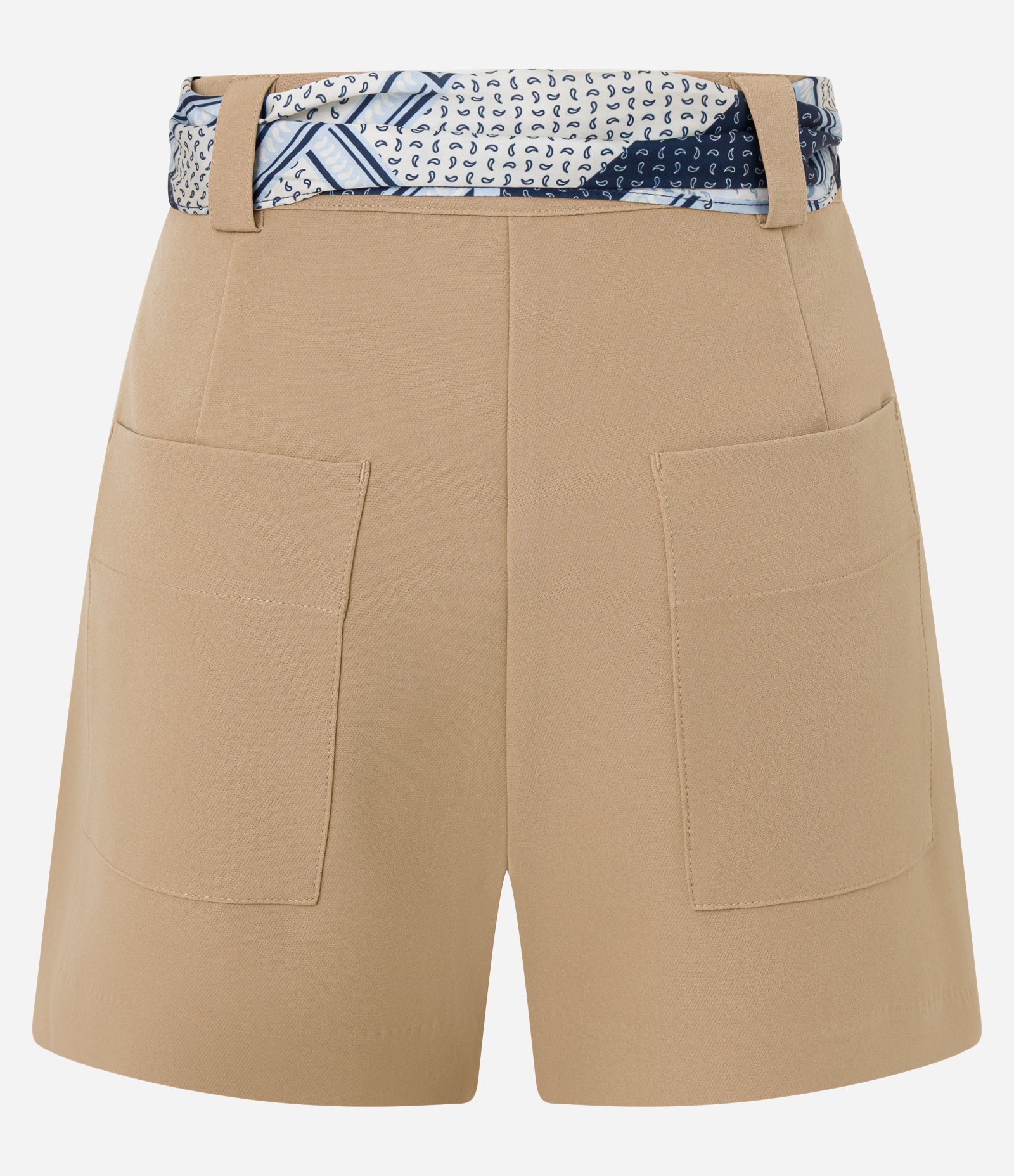 Short Alfaiatado Cintura Alta com Cinto Lenço e Pregas Bege 6