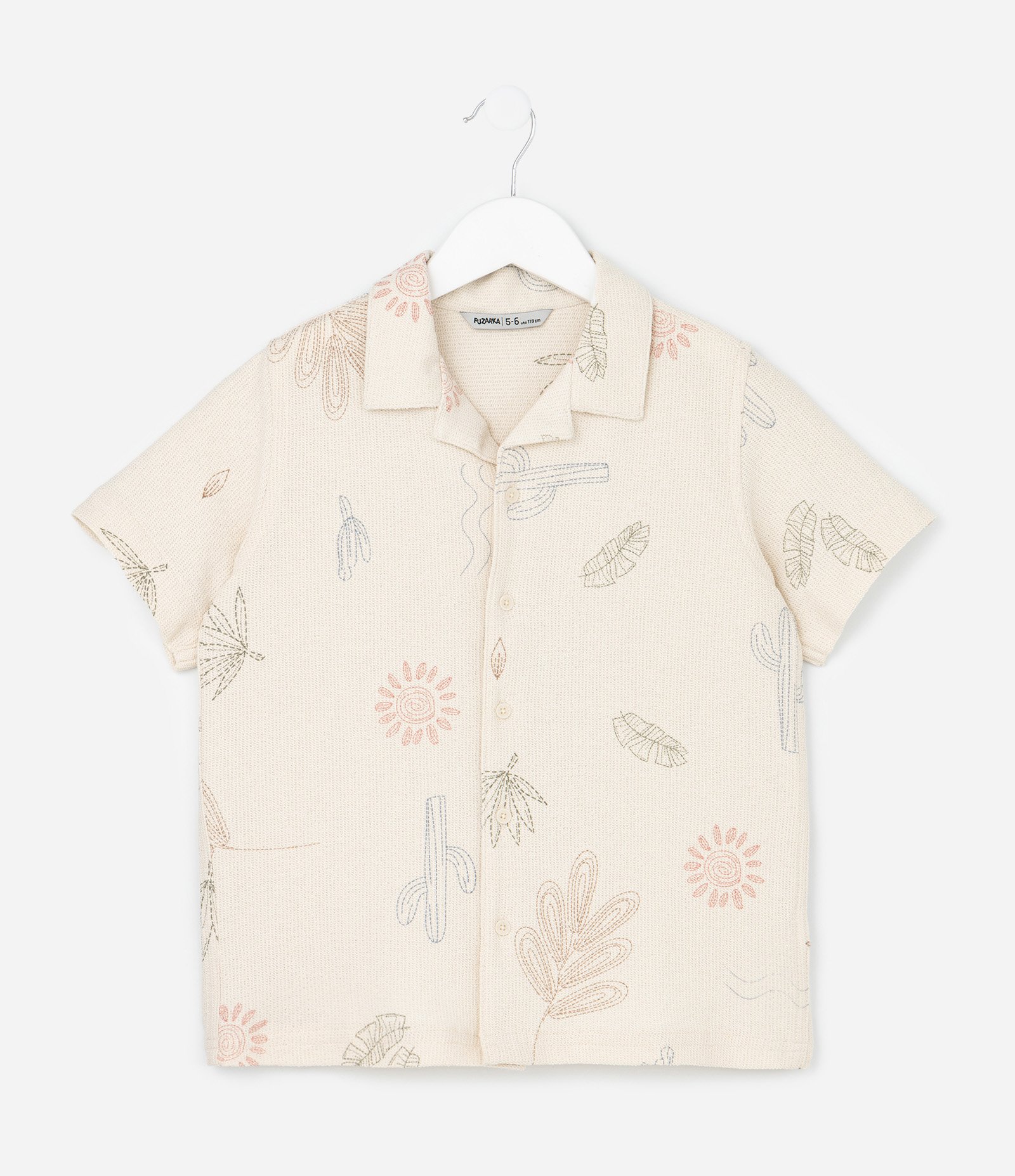 Camisa Infantil Texturizada com Estampa Folhas e Cactos - Tam 5 a 14 Anos Bege 2