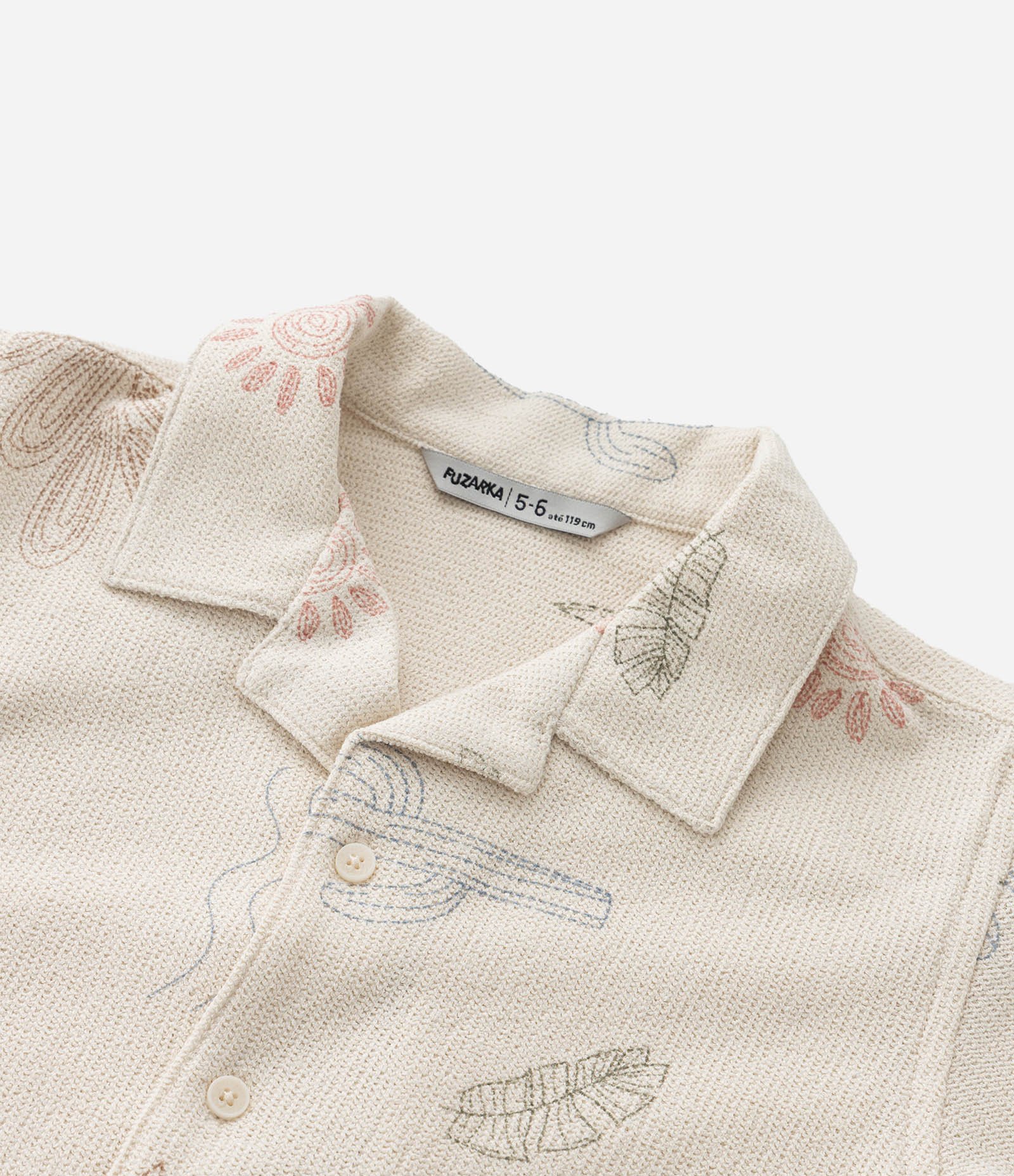 Camisa Infantil Texturizada com Estampa Folhas e Cactos - Tam 5 a 14 Anos Bege 6