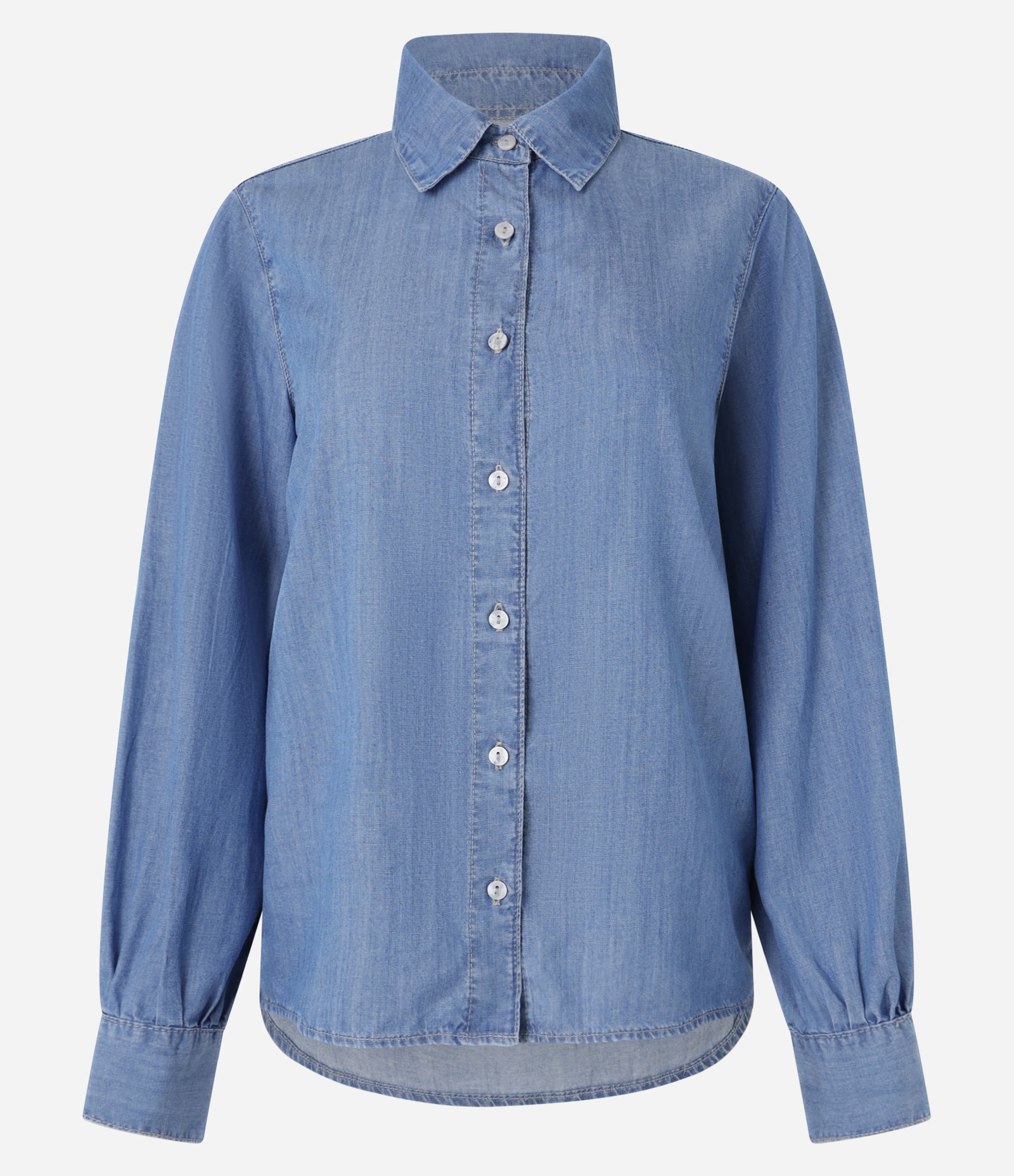 Camisa Jeans Liocel com Franzidos nos Punhos Azul 6